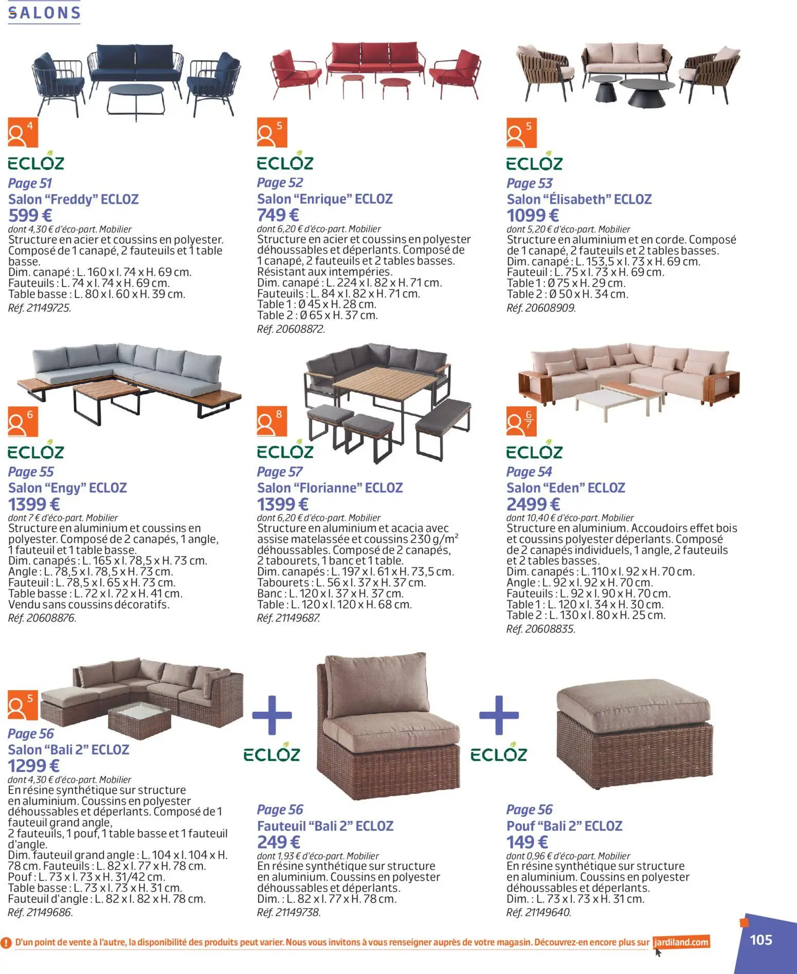{H1} | Page: 105 | Produits: Canapé, Fauteuil, Table basse, Table