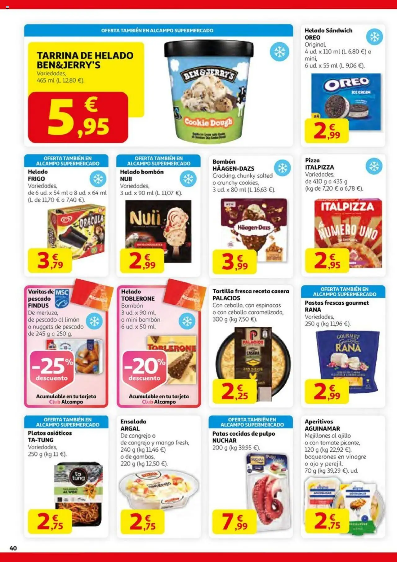 Alcampo - HG Nacional Unificado  │ válido desde el 14.08.2025 | Página: 40 | Productos: Helado bombón, Πορσελάνη, Ρούτερ, Nuggets