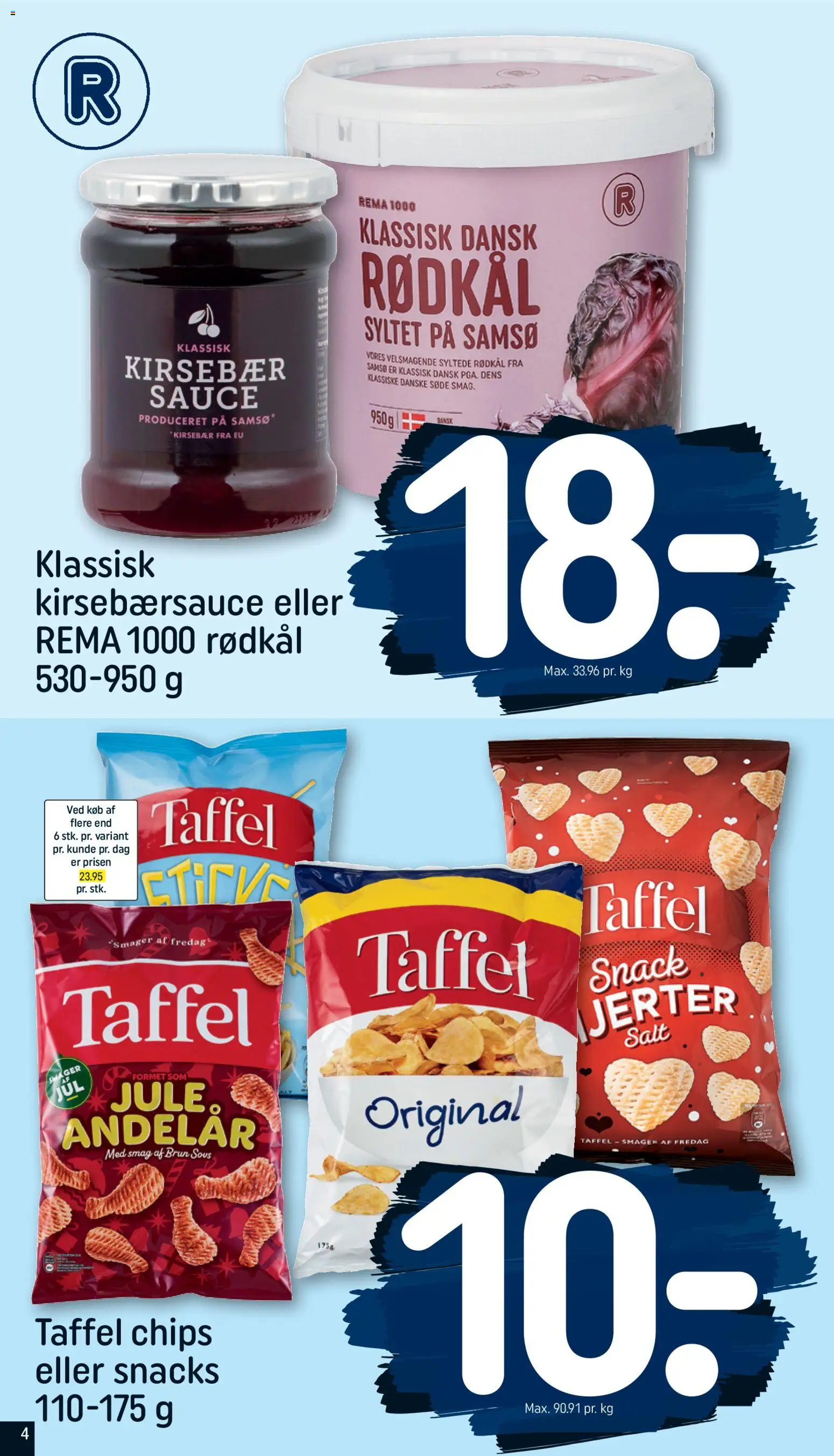 Rema 1000 tilbudsavis – gyldig fra 02.11.2025 | Side: 4 | Produkter: Chips, Kirsebærsauce, Rødkål, Søm