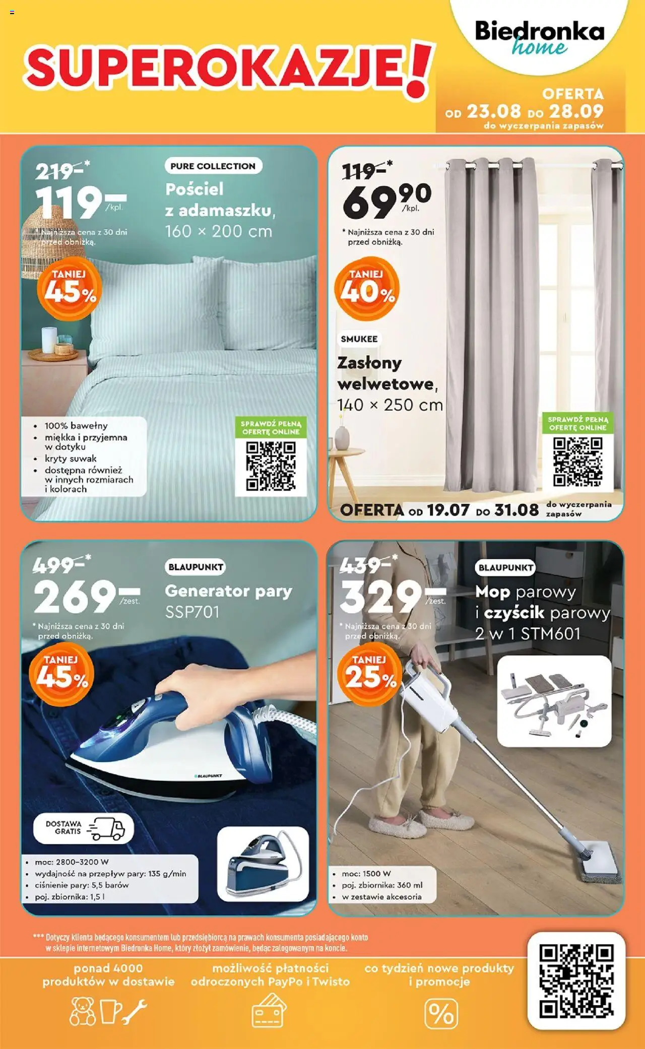 Biedronka gazetka - Home od 23.08.2025 | Strona: 3 | Produkty: Pościel, Mop parowy, Generator pary, Zasłony