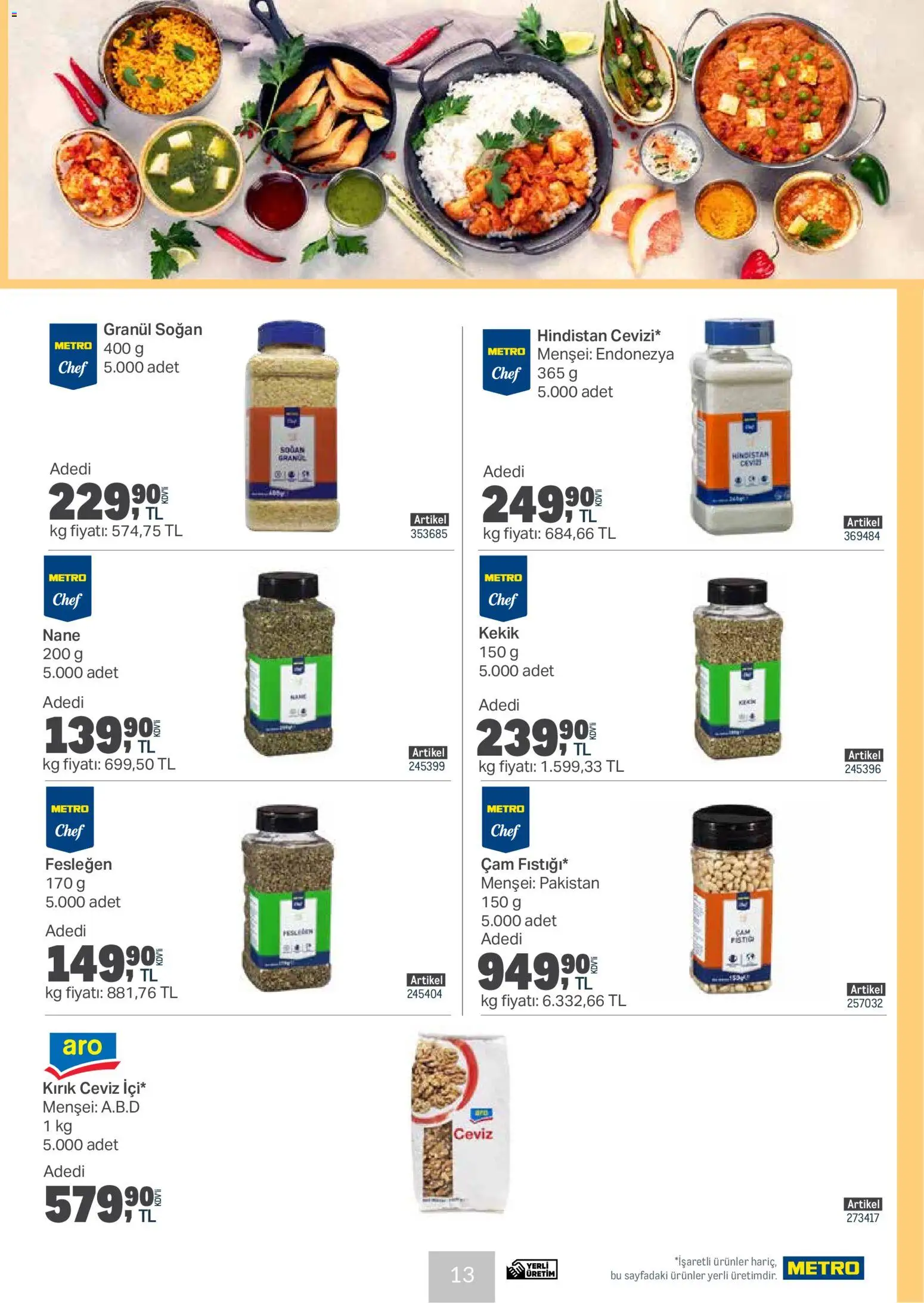 Metro - Et & Tavuk & Köfte Restoranları - 04.03.2026 tarihinden itibaren geçerlidir | Sayfa: 13 | Ürünler: Fesleğen, Soğan, Kekik, Ceviz