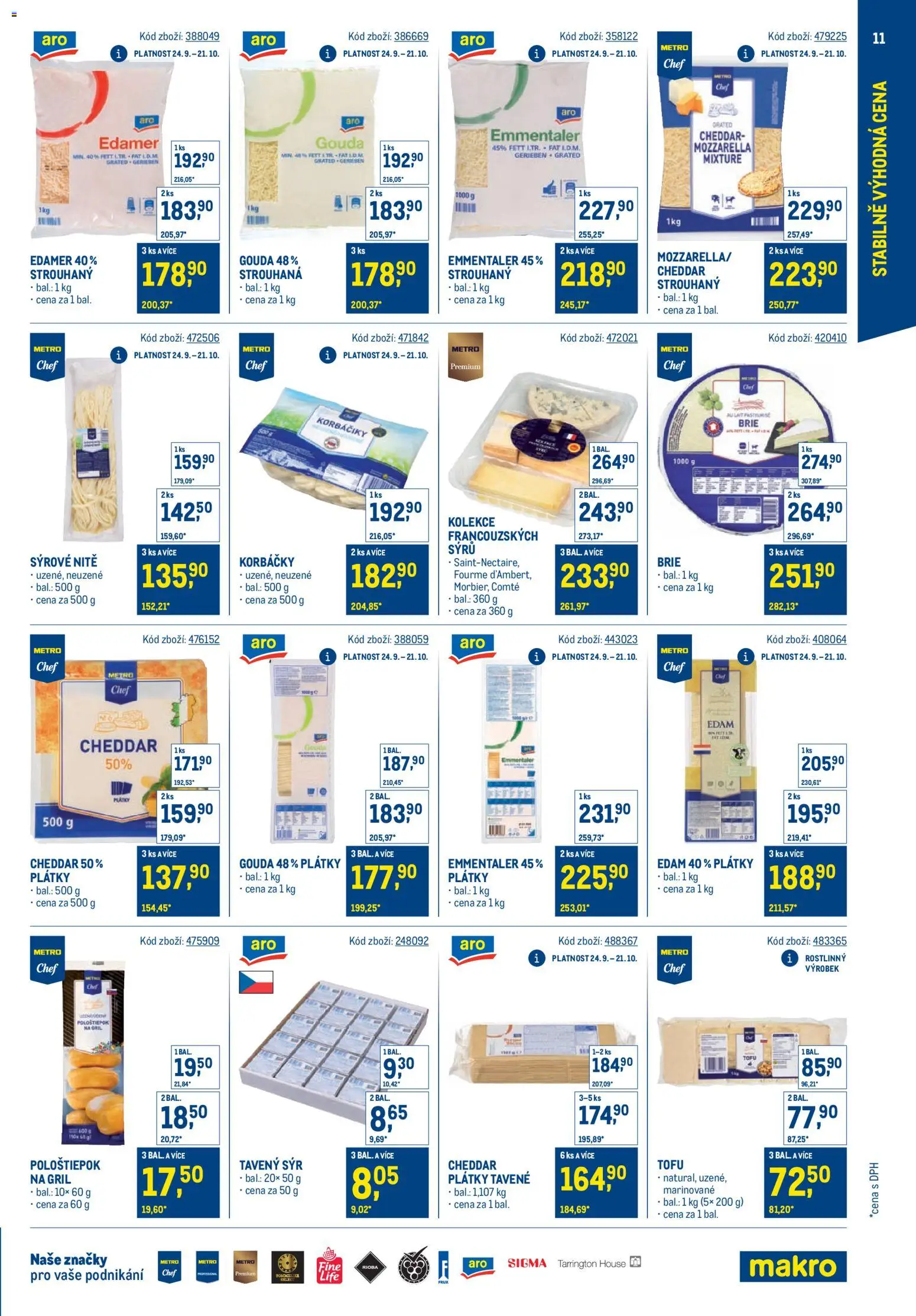 Makro leták - Stabilně výhodná cena – gastronomie od 24.09.2025 | Strana: 11 | Produkty: Tofu, Gril, Brie, Mozzarella