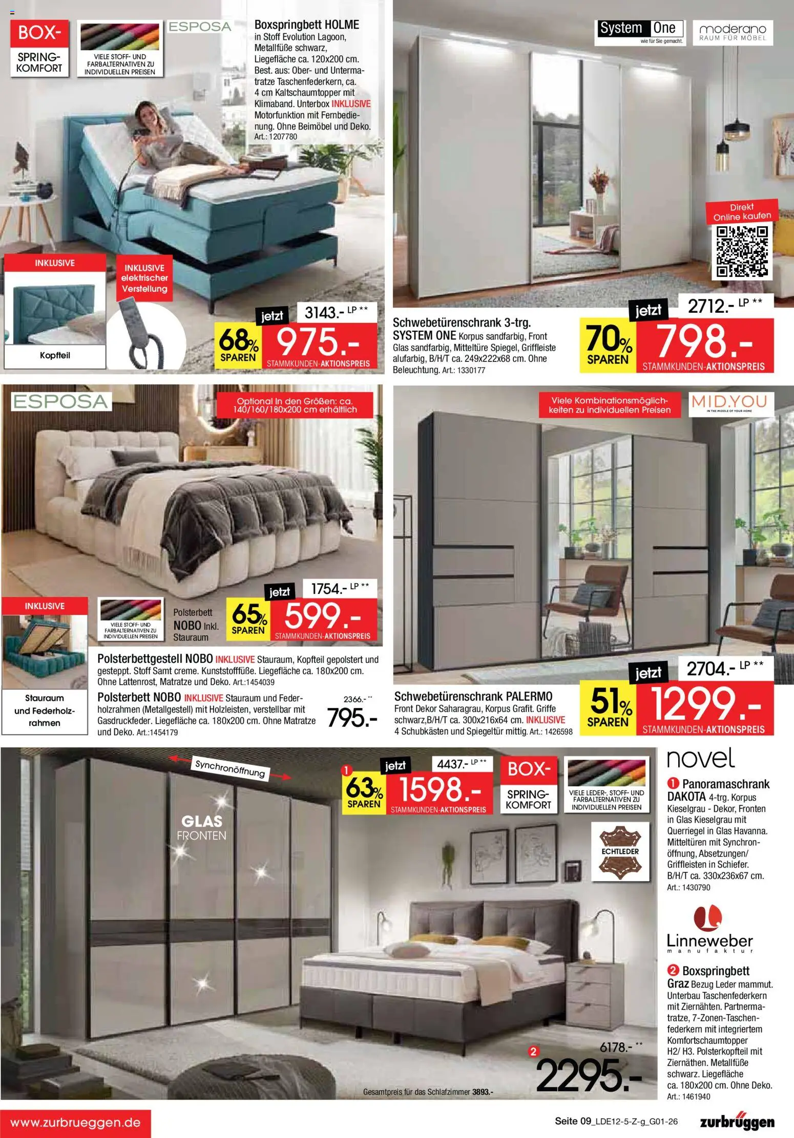 Zurbrüggen - Inventur-Verkauf – gültig ab 26.12.2025 | Seite: 9 | Produkte: Matratze, Schwebetürenschrank, Polsterbett, Box