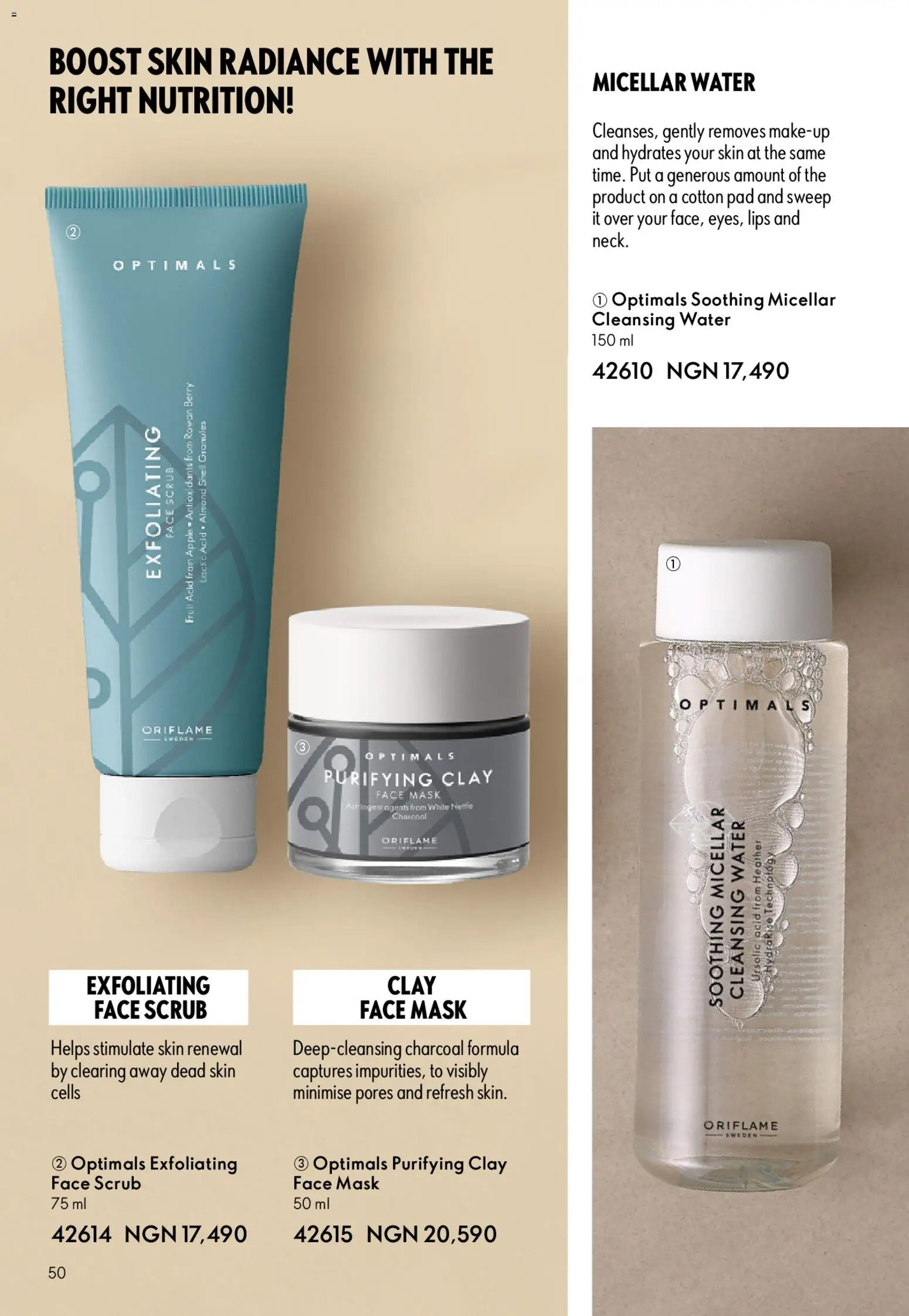 Oriflame Catalogue 2/2026 valid from 01.04.2026 | Page: 50 | Products: Water, Mask, Micellar water, Teamécses