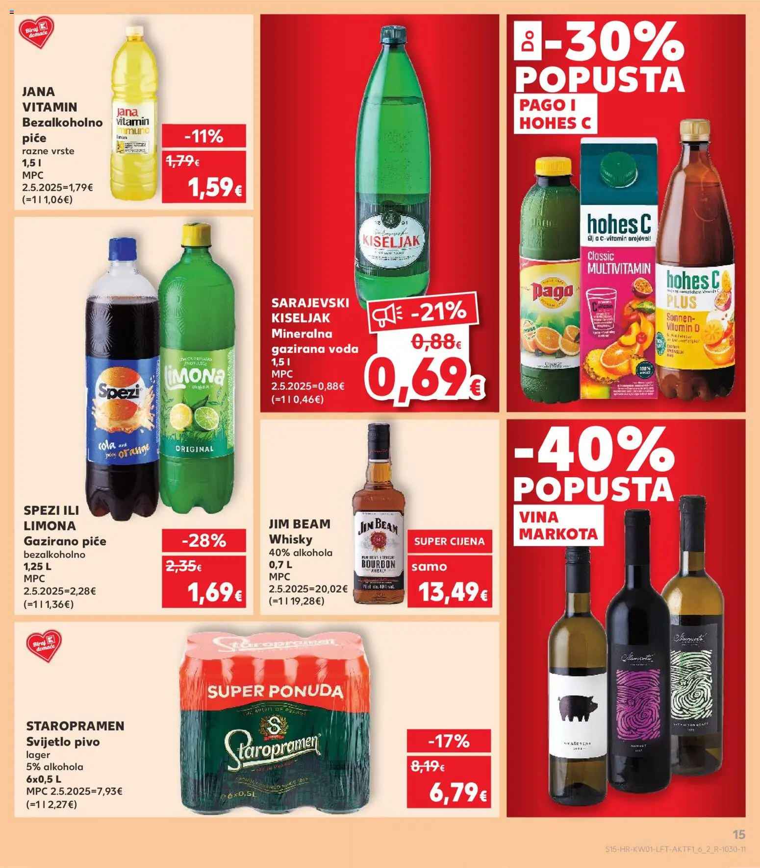 Kaufland katalog | vrijedi od 02.01.2026 | Stranica: 15 | Proizvodi: Staropramen, Sarajevski kiseljak, Pivo, Voda