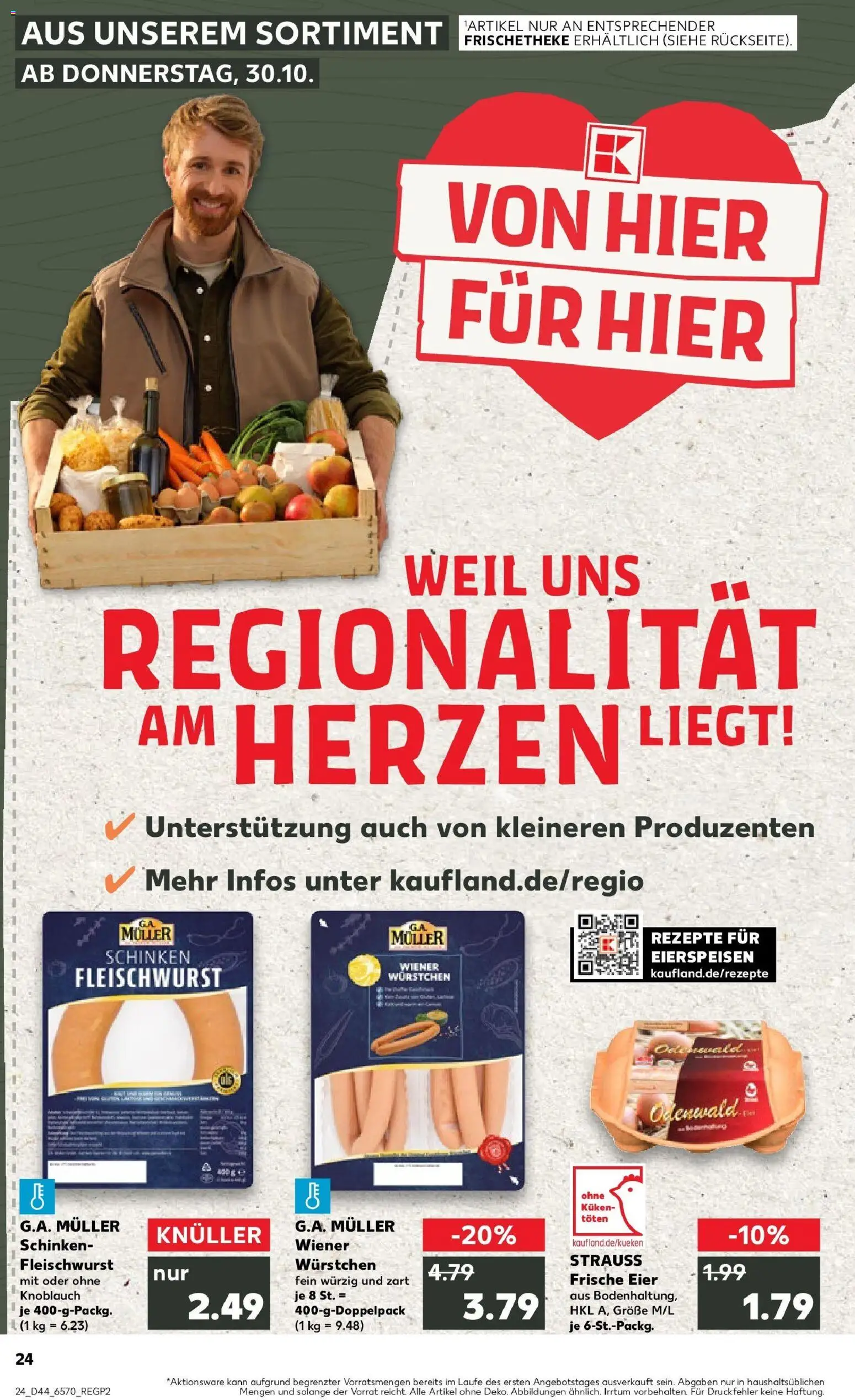 Kaufland prospekt Michelstadt	 – gültig ab 30.10.2025 | Seite: 24 | Produkte: Wiener wurstchen, Eier, Knoblauch, Schinken