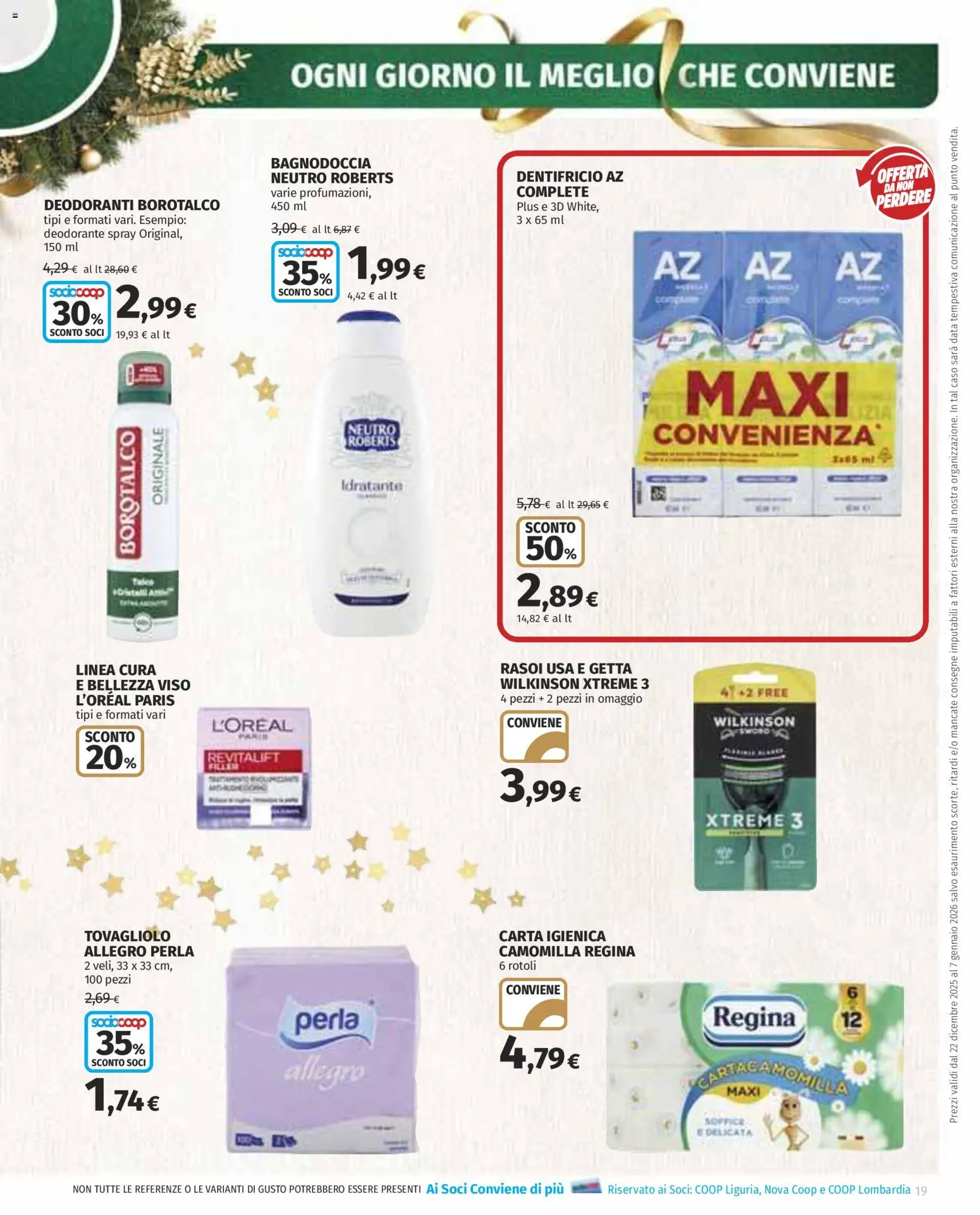 Volantino COOP del 22.12.2025 | Pagina: 19 | Prodotti: Carta igienica, Deodorante, Dentifricio, Data