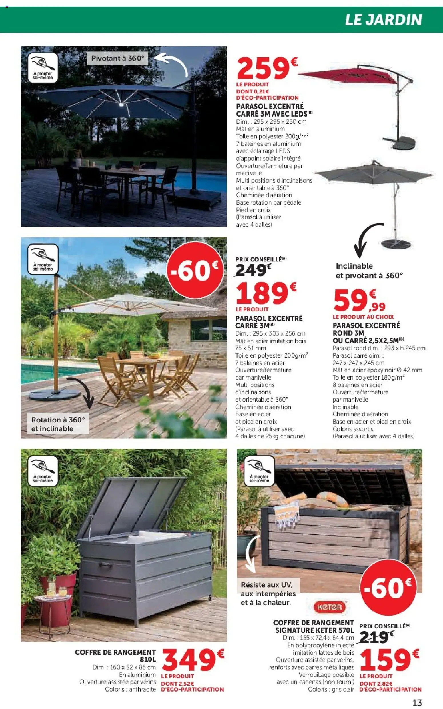 {H1} | Page: 13 | Produits: Base, Coffre de rangement, Parasol