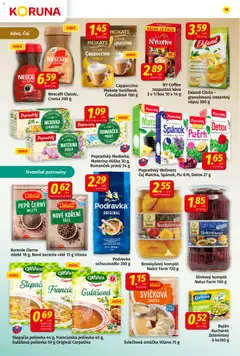 Koruna leták platný od 23.01.2026 | Strana: 16 | Produkty: Káva, Čaj, Broskyňový kompót, Omáčka
