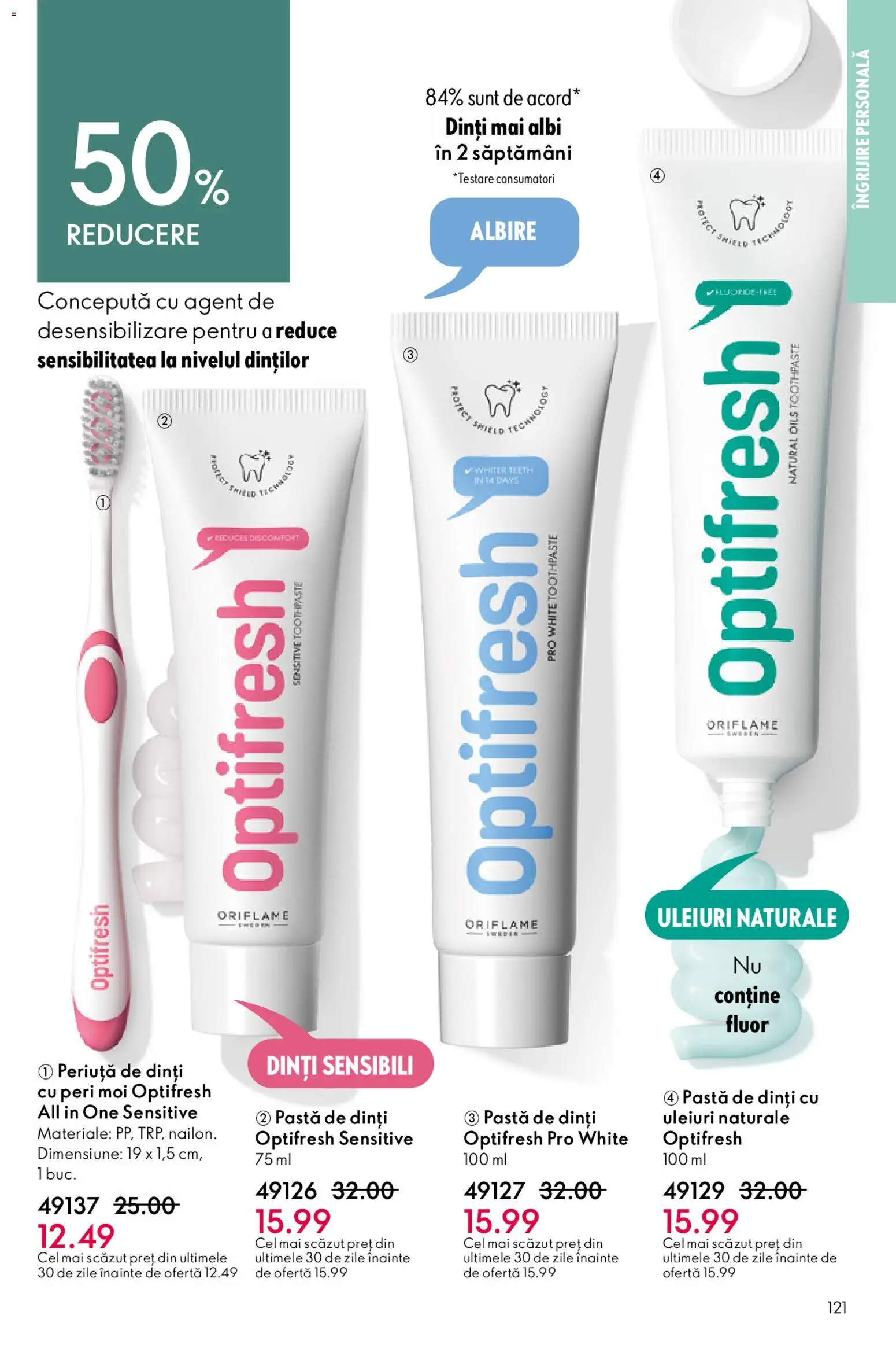 Noul catalog Oriflame – valabil de la 15.04.2026 | Pagină: 121 | Produse: Pastă de dinți, Periuță de dinți