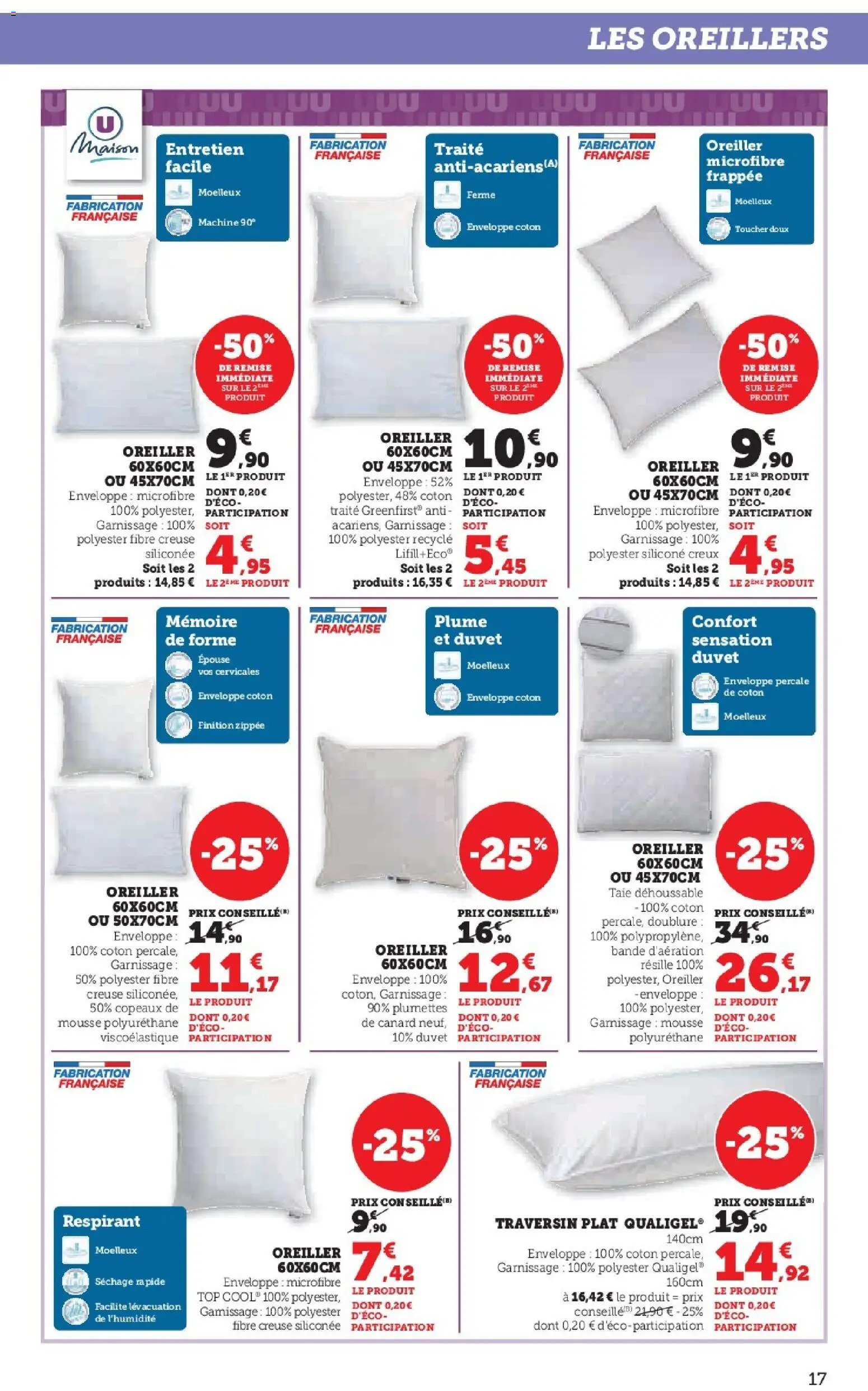 {H1} | Page: 17 | Produits: Coton, Enveloppe, Mousse, Oreiller