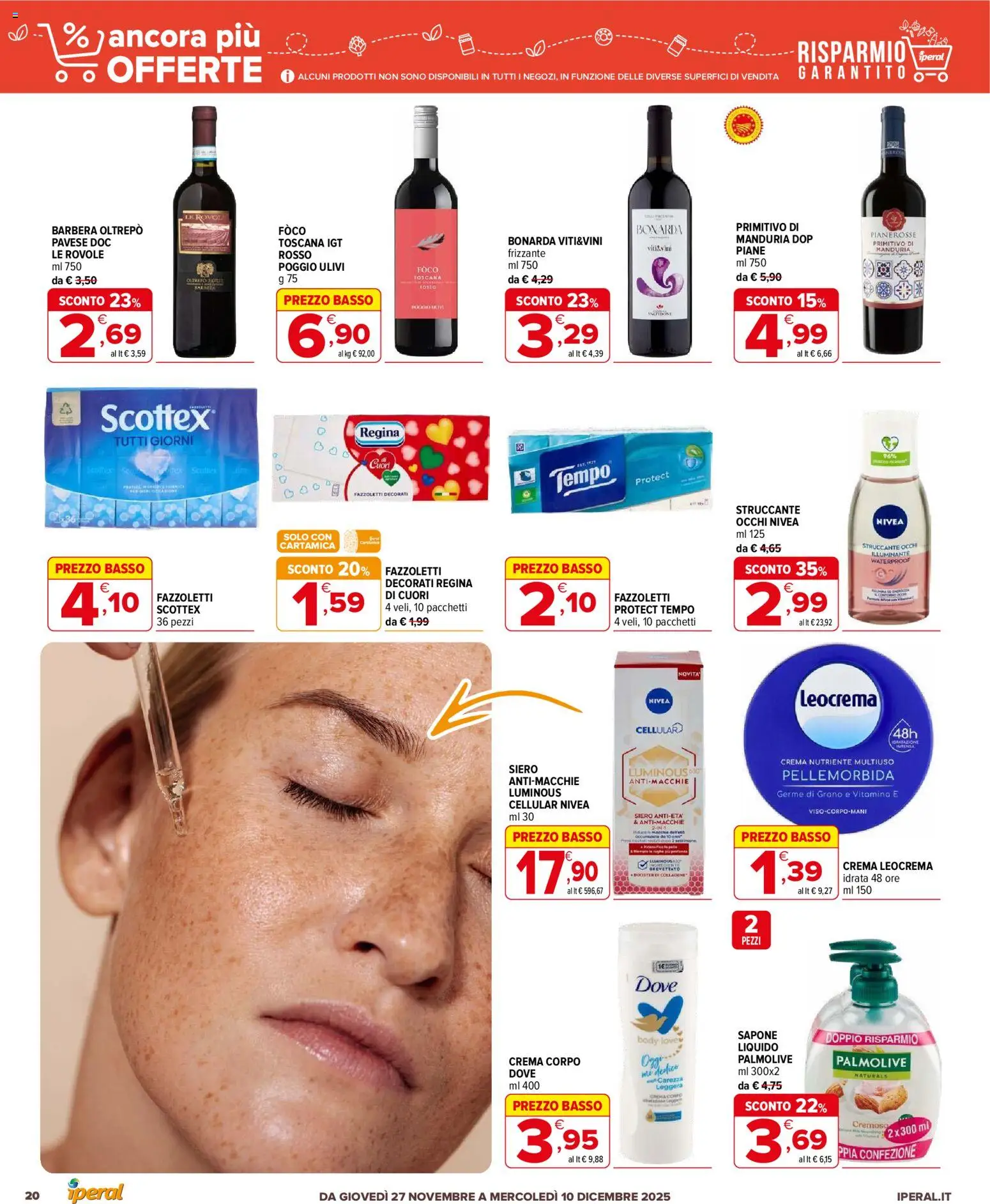 Volantino Iperal del 27.11.2025 | Pagina: 20 | Prodotti: Illuminante, Struccante, Sapone, Fazzoletti