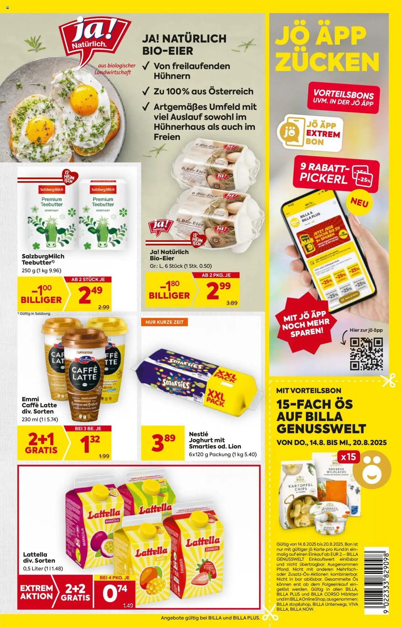 Billa AT akciós ujság - amely érvényes a következő dátumtól: 14.08.2025 | Oldal: 7 | Termékek: Chips, Cappuccino, Joghurt