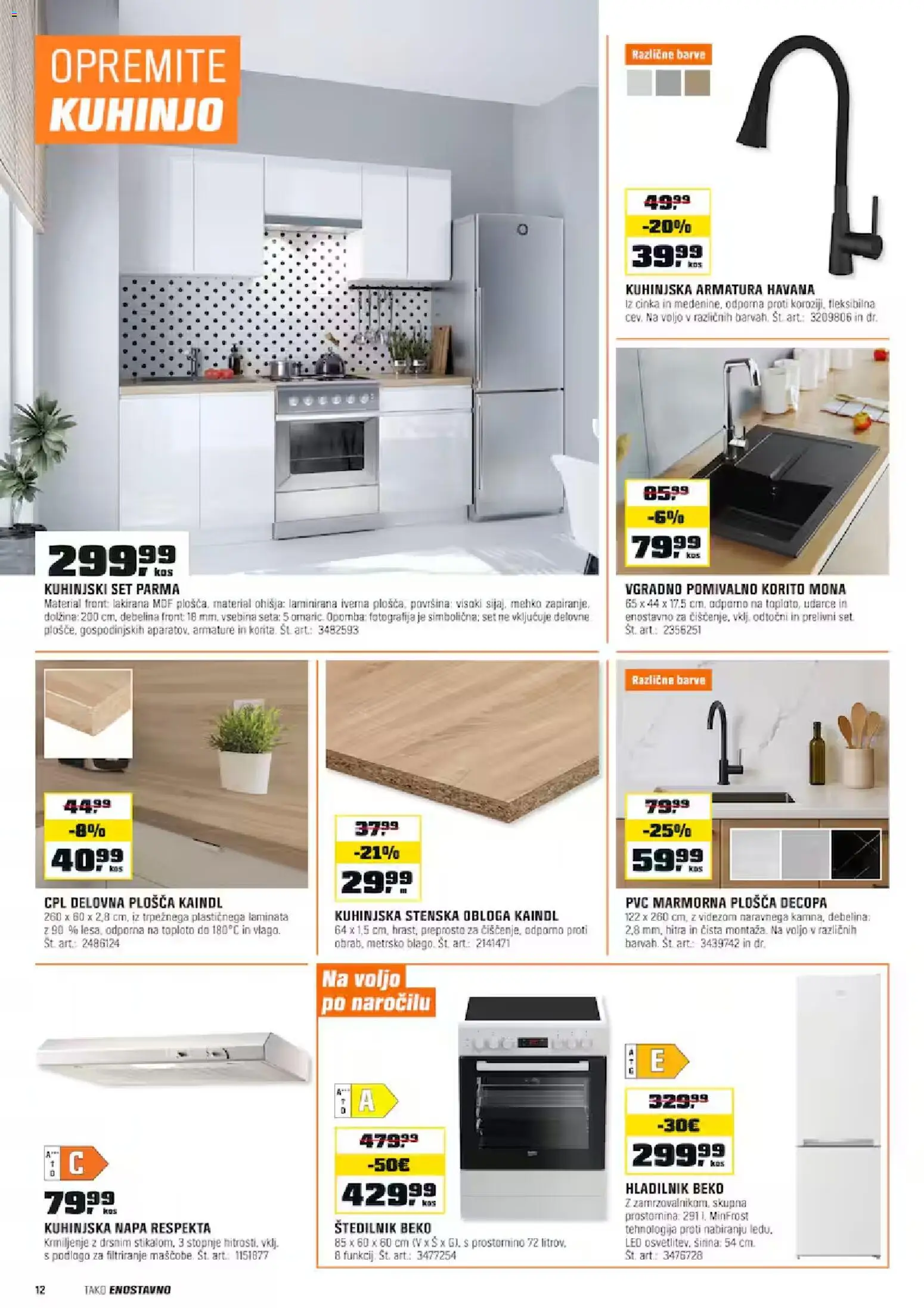 Novi OBI katalog ponudbe – veljaven od 01.11.2025 | Stran: 12 | Izdelki: Hladilnik, Pomivalno korito, Delovna plošča, Štedilnik