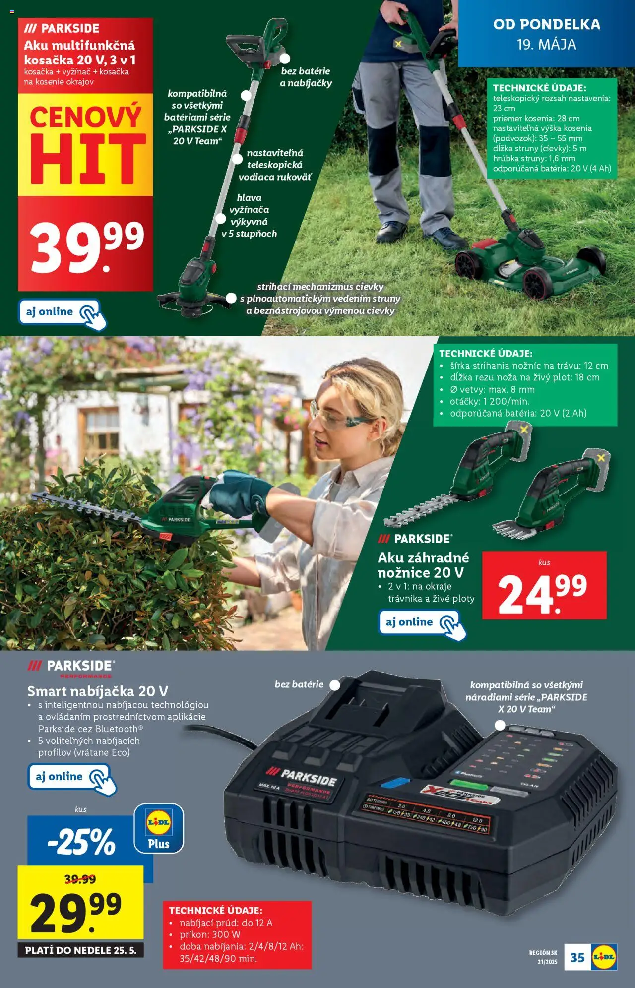 Lidl leták │ platný od 19.05.2025 | Strana: 49 | Produkty: Kosačka, Nabíjačka, Aku, Parkside