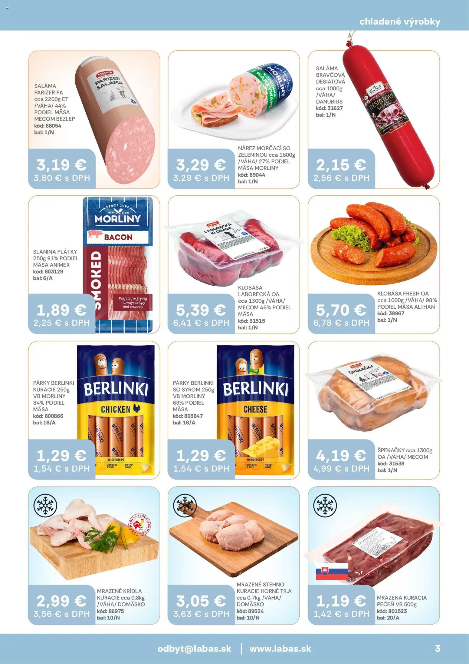 Nové Labaš akcie – leták je platný od 13.02.2026 | Strana: 3 | Produkty: Saláma, Klobása, Párky, Med
