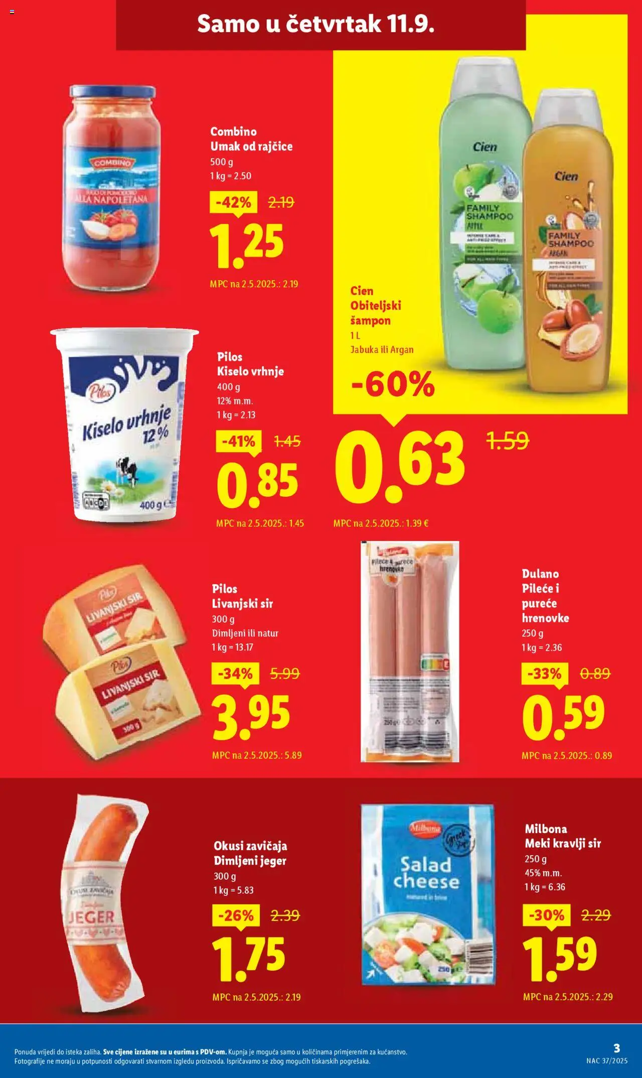 Lidl katalog | vrijedi od 11.09.2025 | Stranica: 3 | Proizvodi: Šampon, Sir, Hrenovke, Kiselo vrhnje