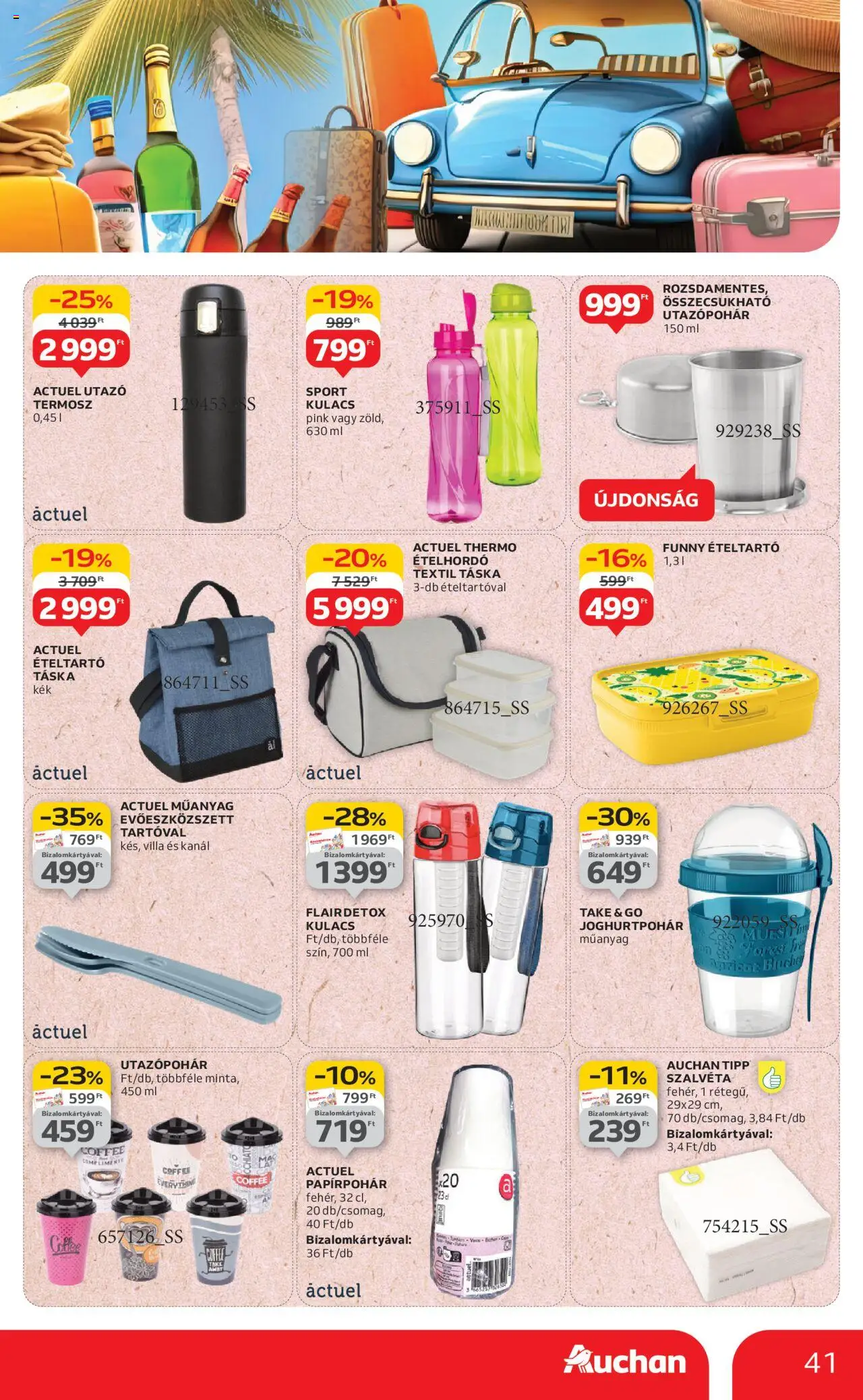 Auchan akciós ujság - amely érvényes a következő dátumtól: 07.08.2025 | Oldal: 41 | Termékek: Táska, Kulacs, Termosz, Ételhordó