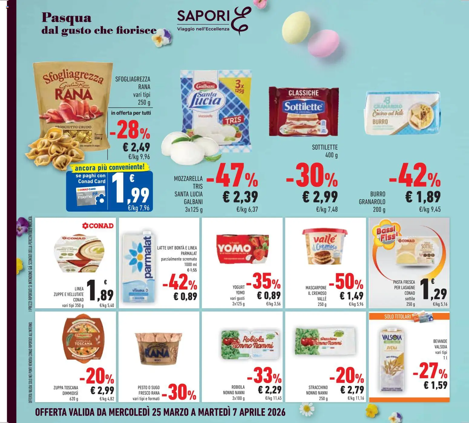 Volantino Conad del 25.03.2026 | Pagina: 22 | Prodotti: Mozzarella, Pesto, Tonno, Mascarpone