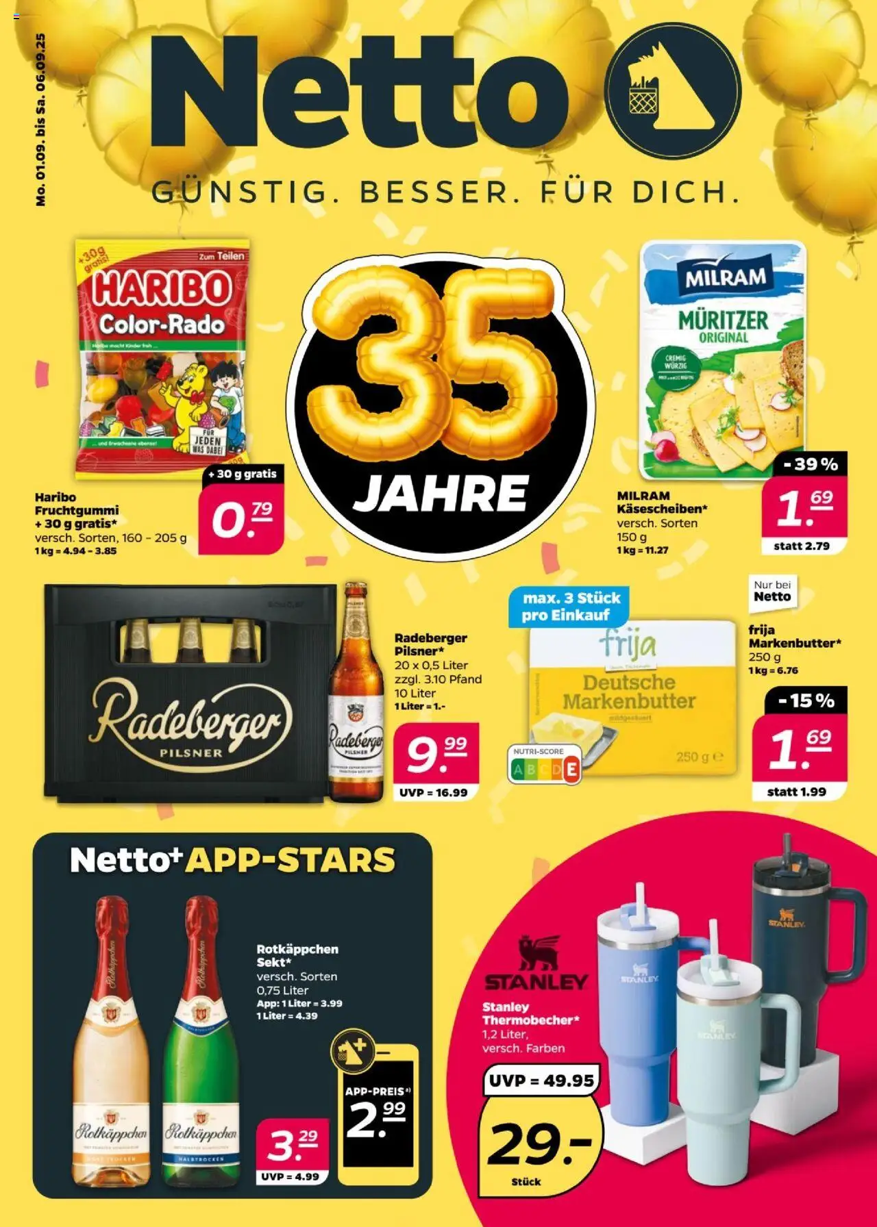 Netto Prospekt 	 - gültig ab dem 01.09.2025 | Seite: 1 | Produkte: Haribo, Milram, Rotkäppchen, Radeberger pilsner