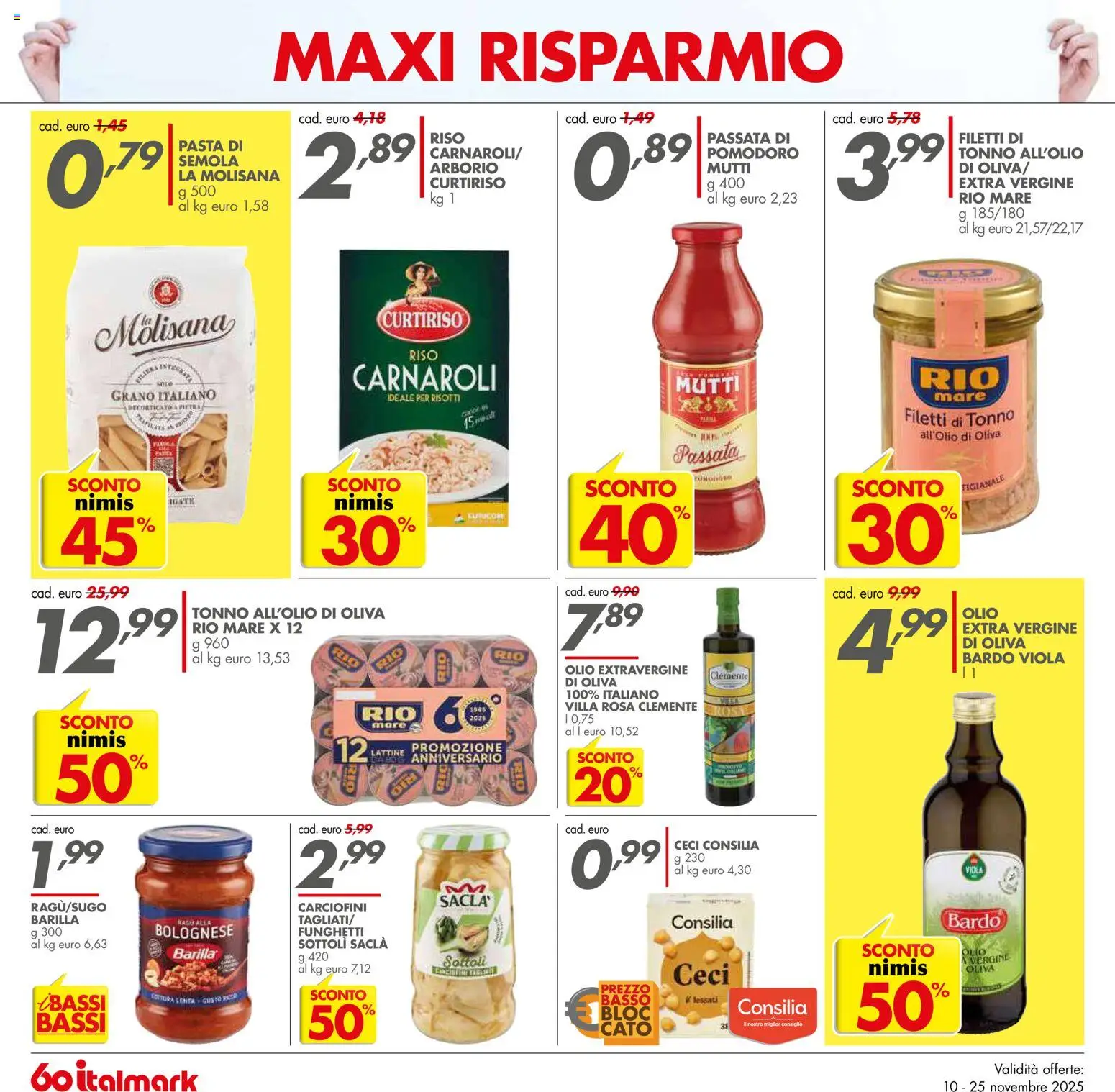 Volantino Italmark del 10.11.2025 | Pagina: 6 | Prodotti: Ceci, Pomodoro, Pasta, Tonno