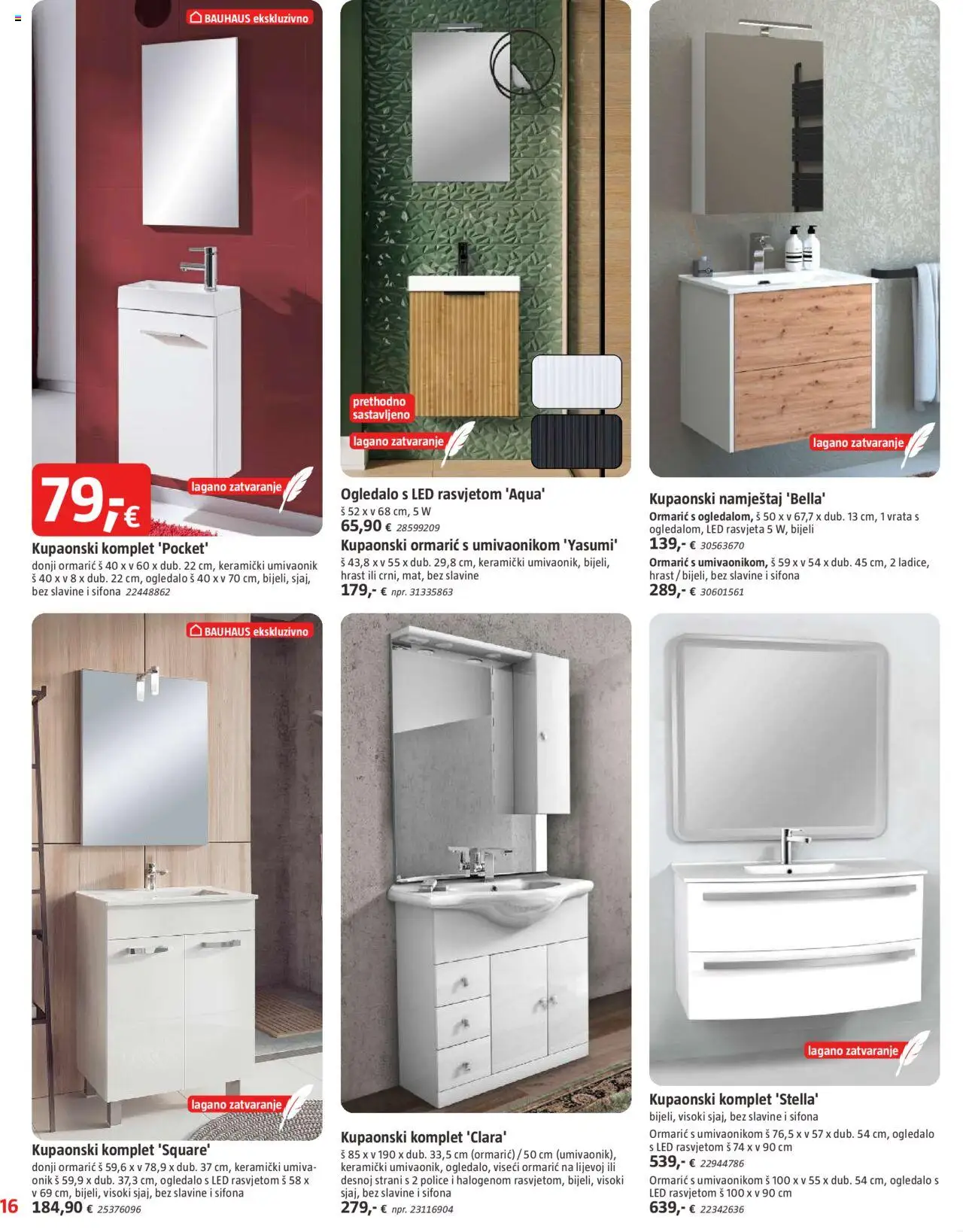 Bauhaus katalog | vrijedi od 01.10.2025 | Stranica: 16 | Proizvodi: Umivaonik, Ogledalo, Kupaonski komplet, Vrata