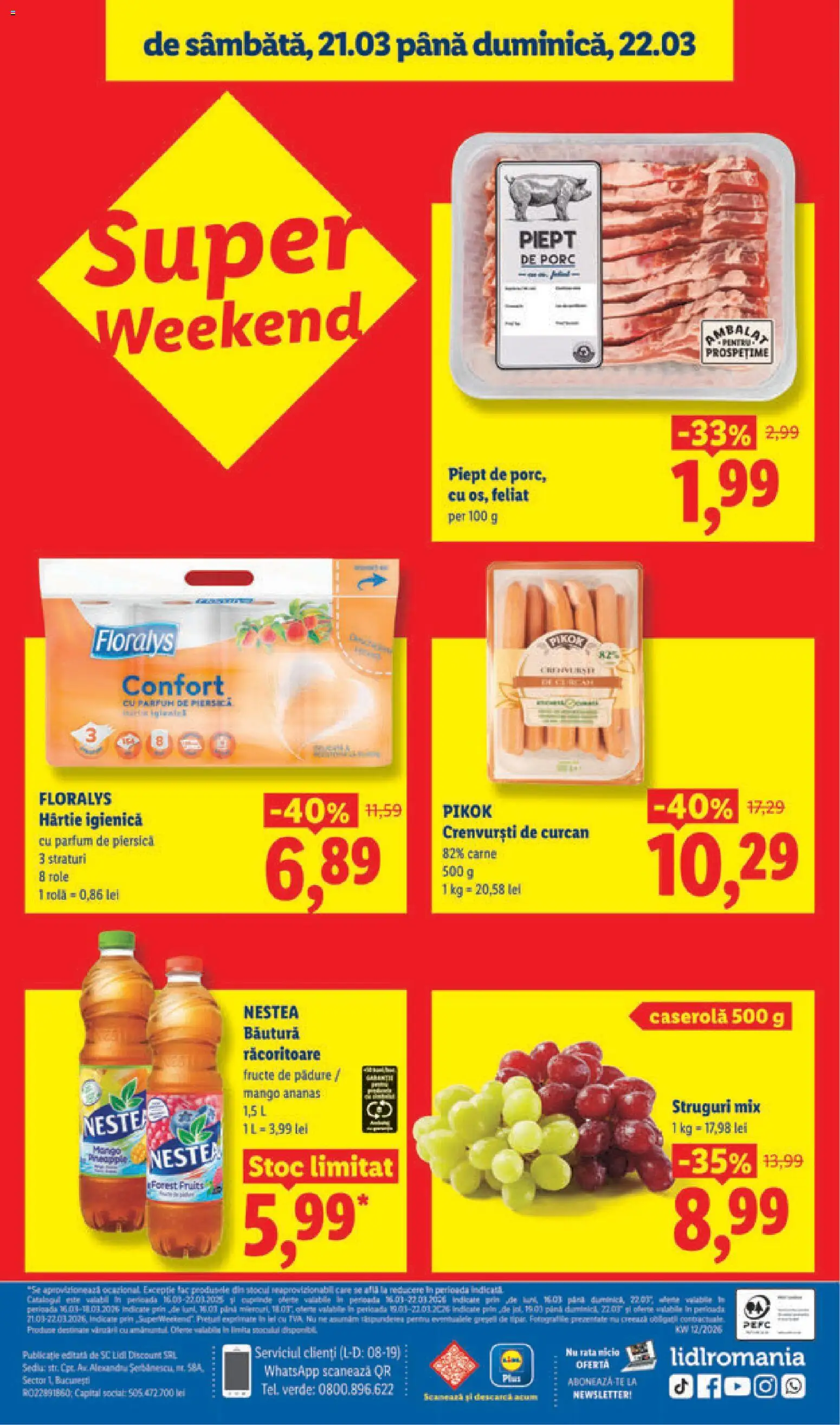 Noul catalog Lidl – valabil de la 16.03.2026 | Pagină: 40 | Produse: Rață, Crenvurști, Ananas, Fructe