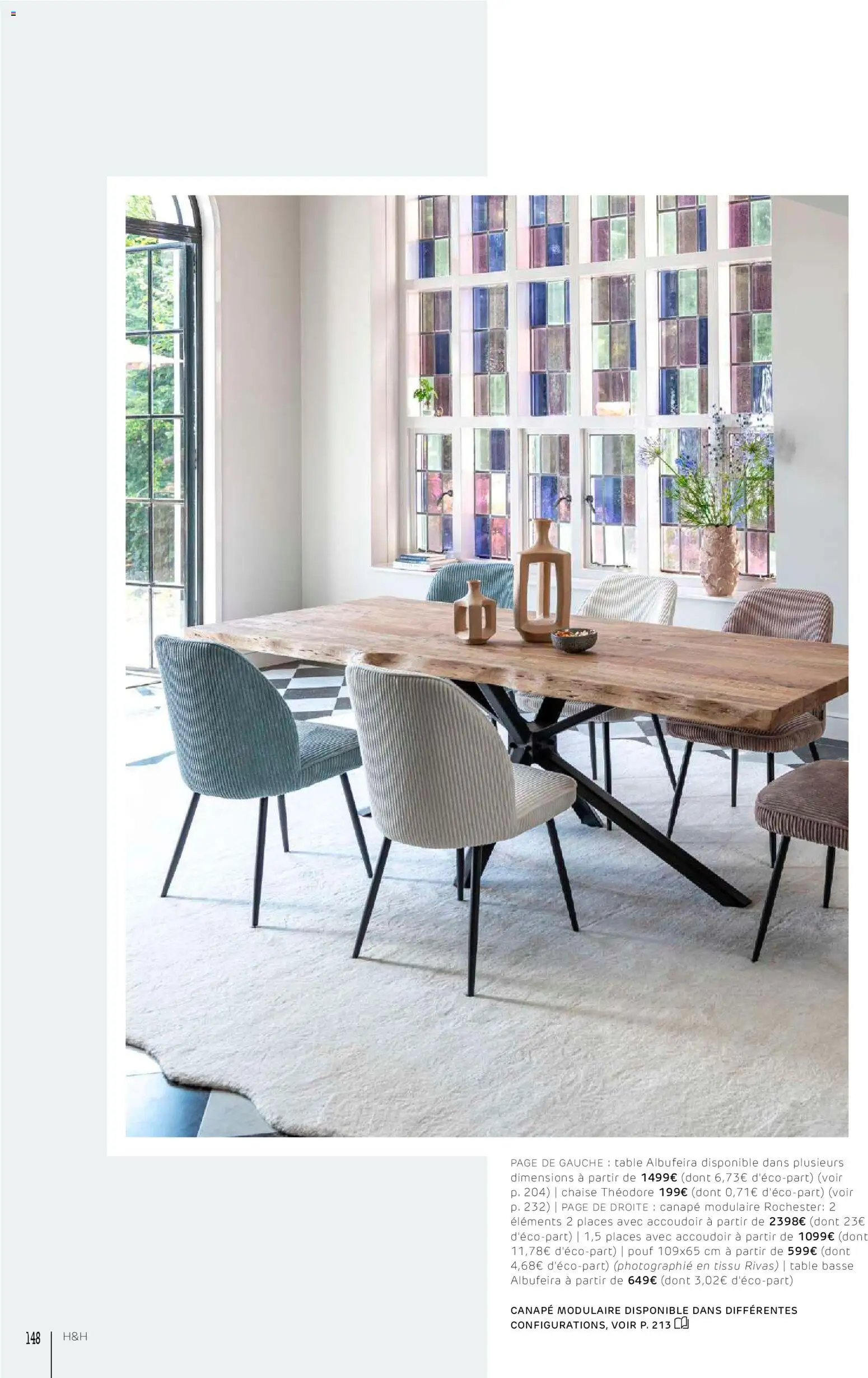 {H1} | Page: 148 | Produits: Canapé, Table basse, Table, Chaise