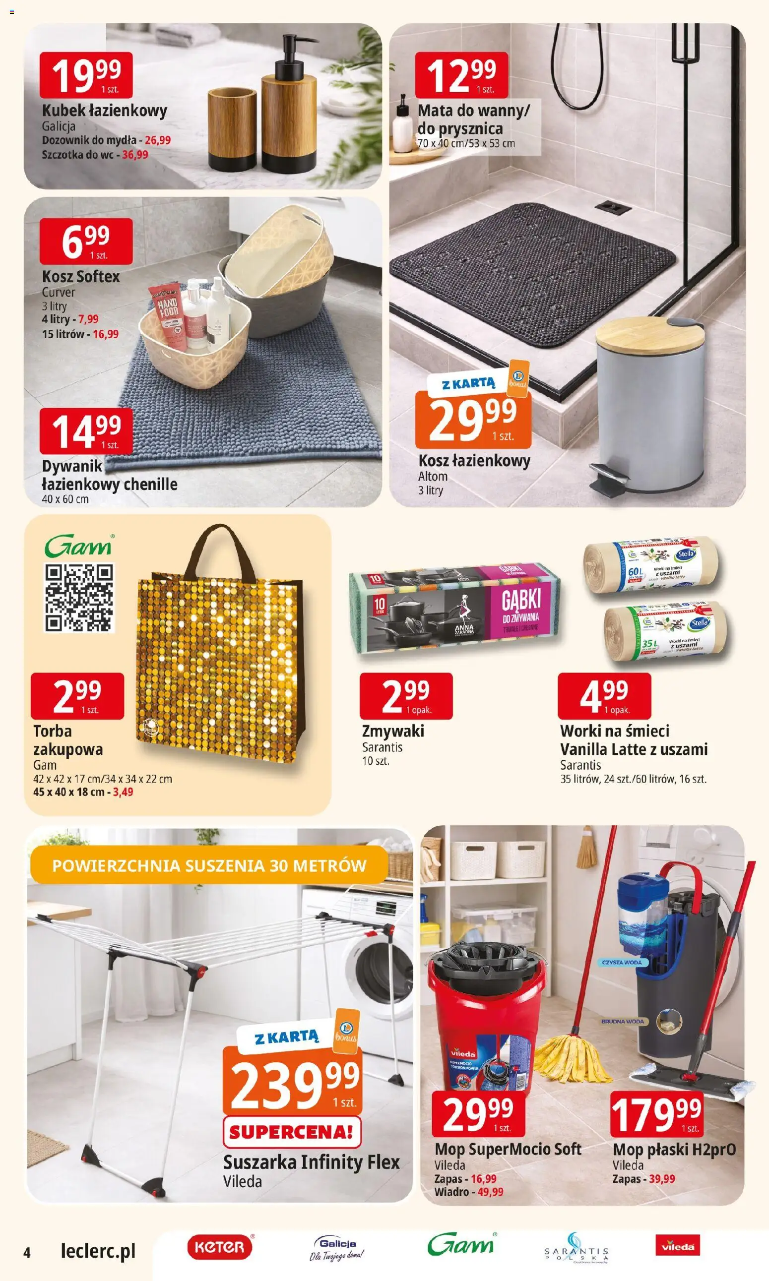 E.Leclerc Gazetka - Zamość od 27.01.2026 | Strona: 4 | Produkty: Suszarka, Kosz, Szczotka, Woda