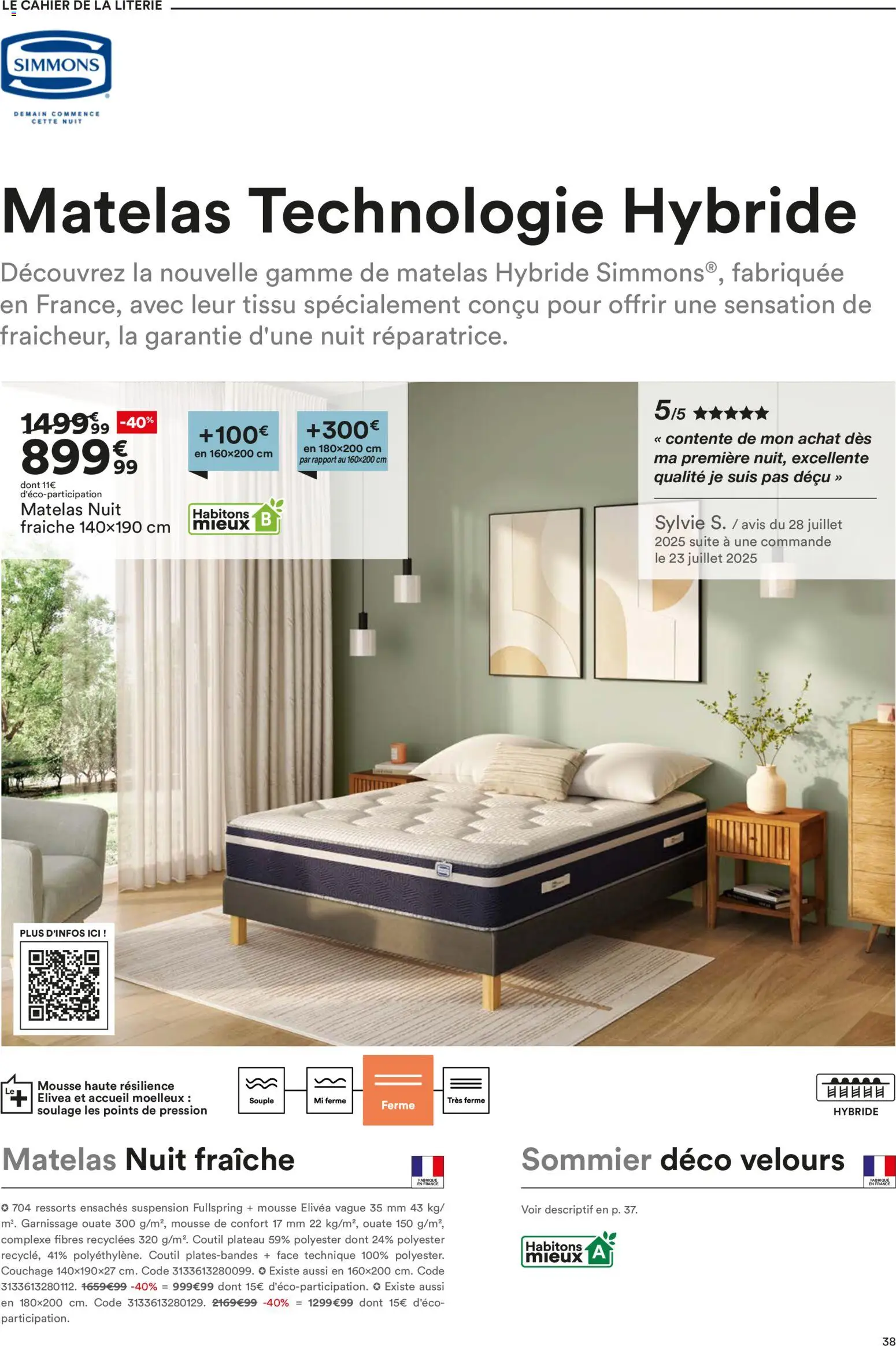 {H1} | Page: 38 | Produits: Plateau, Matelas, Sommier, Literie
