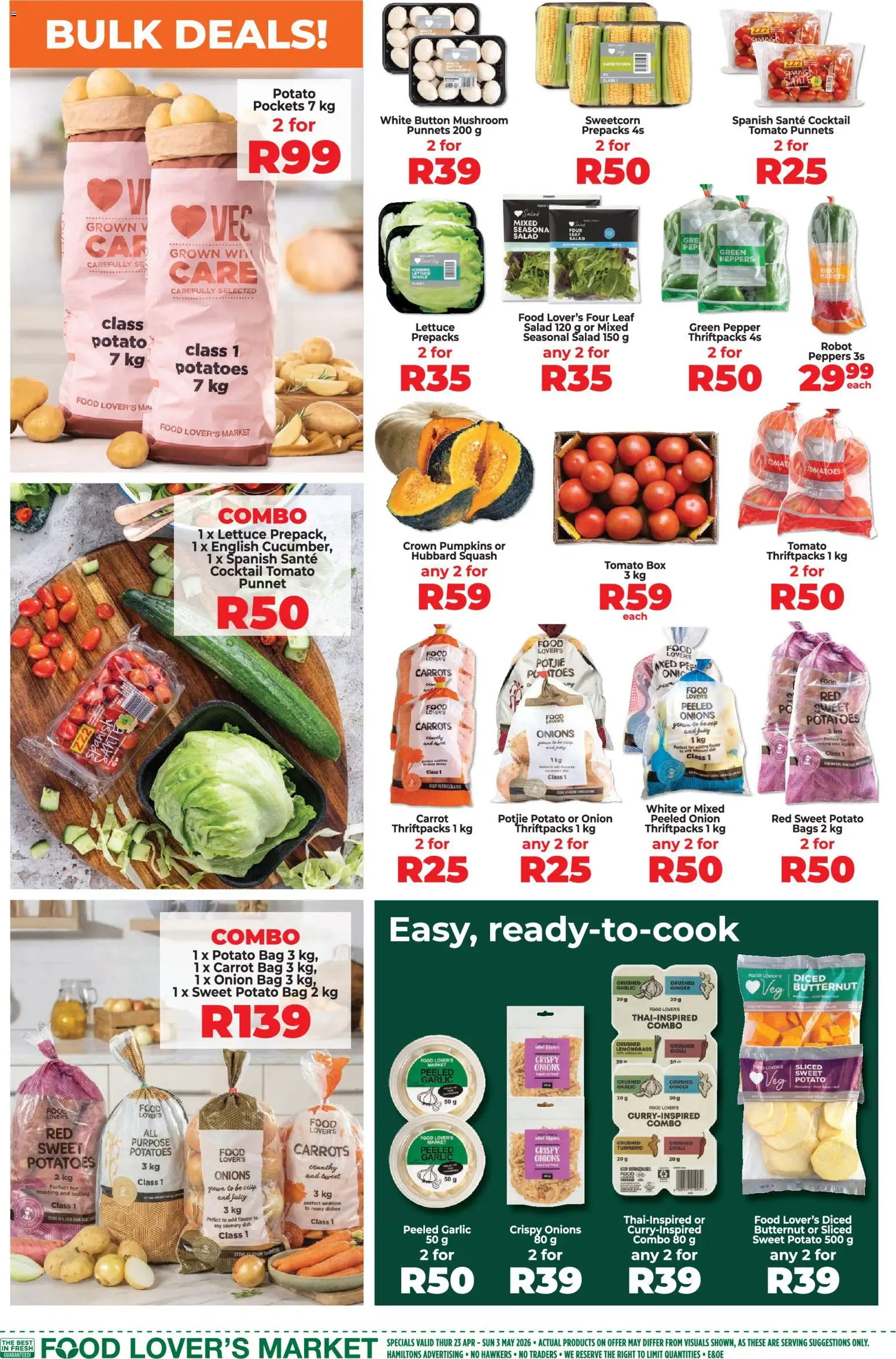 New Food Lover's Market catalogue – valid from 23.04.2026 | Page: 2 | Products: Squash, Potatoes, Garlic, Chilli