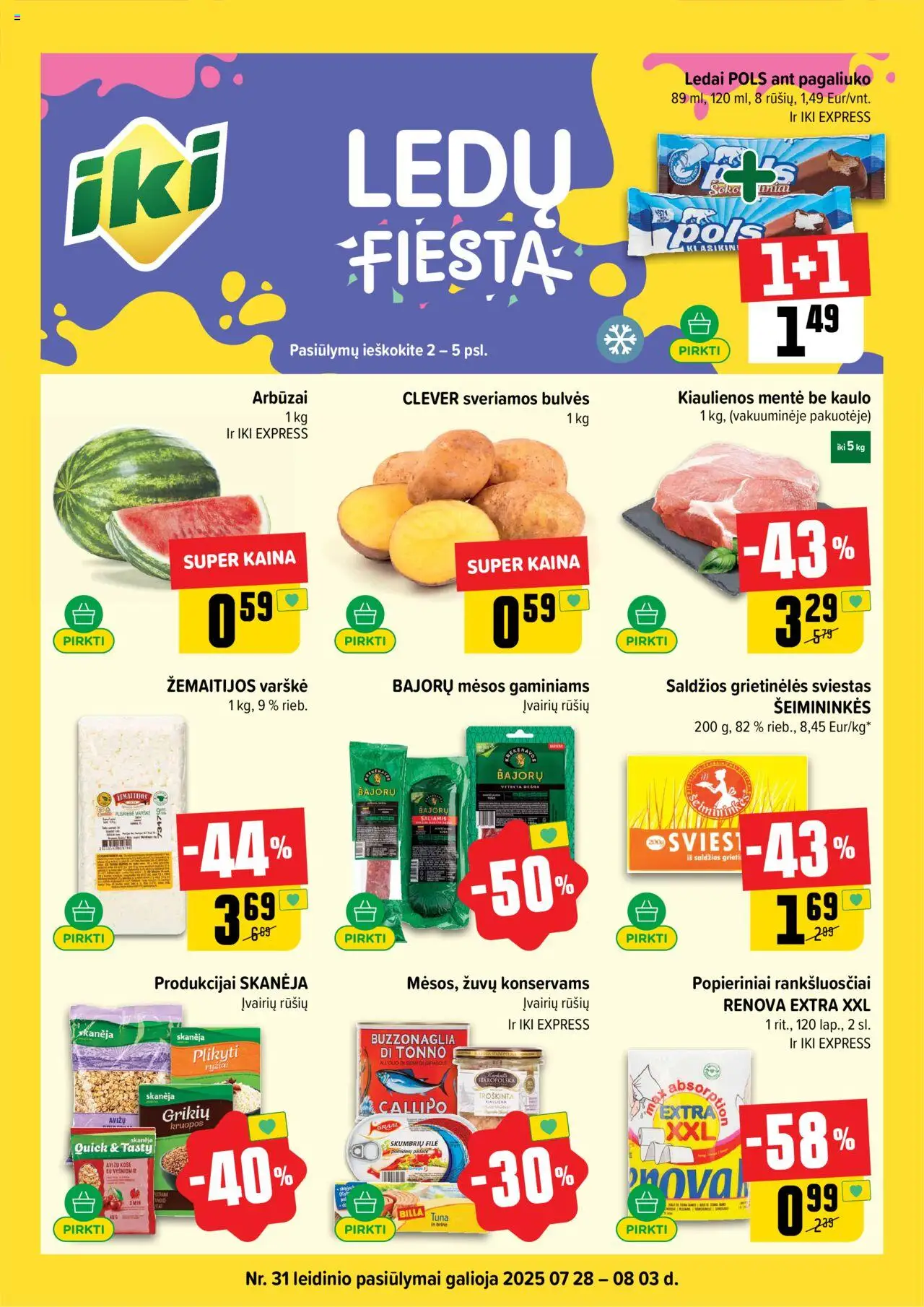 IKI - Leidinys│galioja nuo 28.07.2025 | Puslapis: 1 | Prekių: Košė, Kiaulienos, Varškė, Ryžiai
