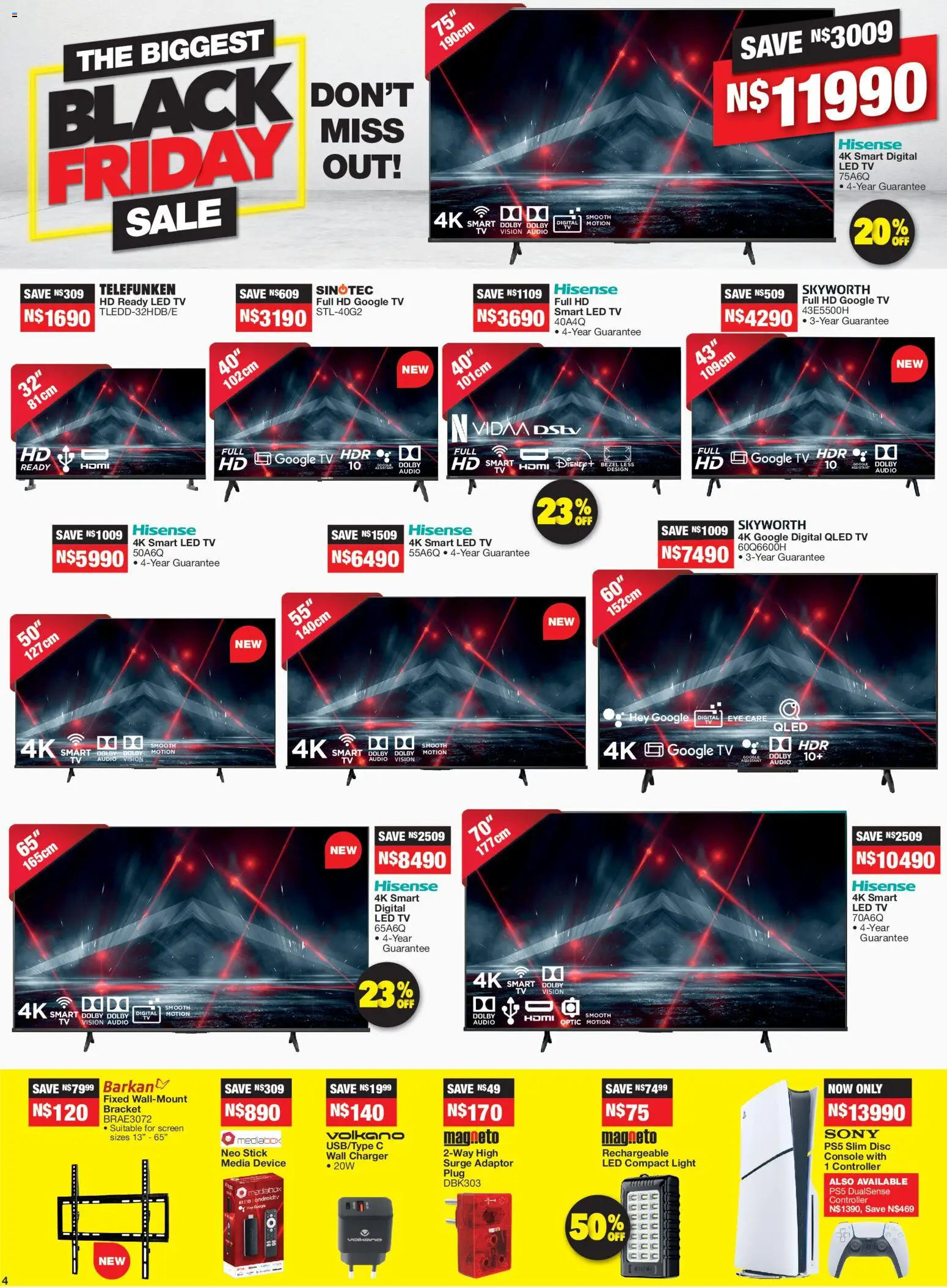 New OK Furniture catalogue – valid from 24.11.2025 | Page: 4 | Products: Audio, TV, Charger, Light