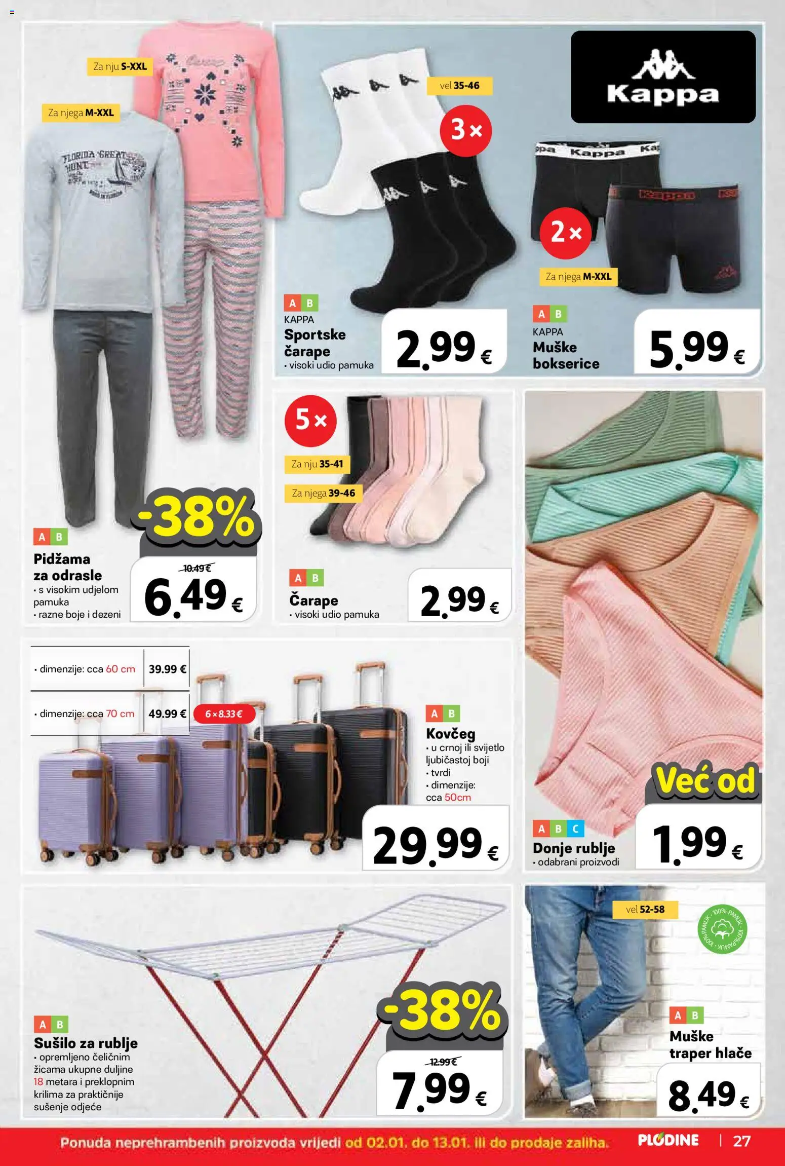 Plodine katalog | vrijedi od 02.01.2026 | Stranica: 27 | Proizvodi: Donje rublje, Čarape, Pidžama, Sušilo za rublje