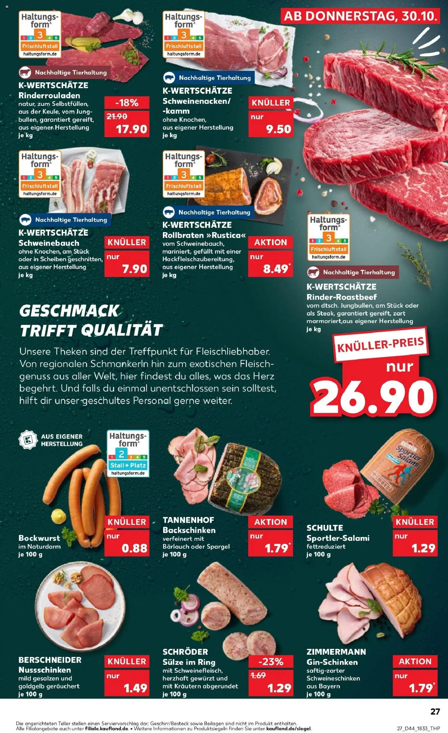 Kaufland prospekt Bergheim	 – gültig ab 30.10.2025 | Seite: 27 | Produkte: Schweinebauch, Salami, Gin, Fleisch
