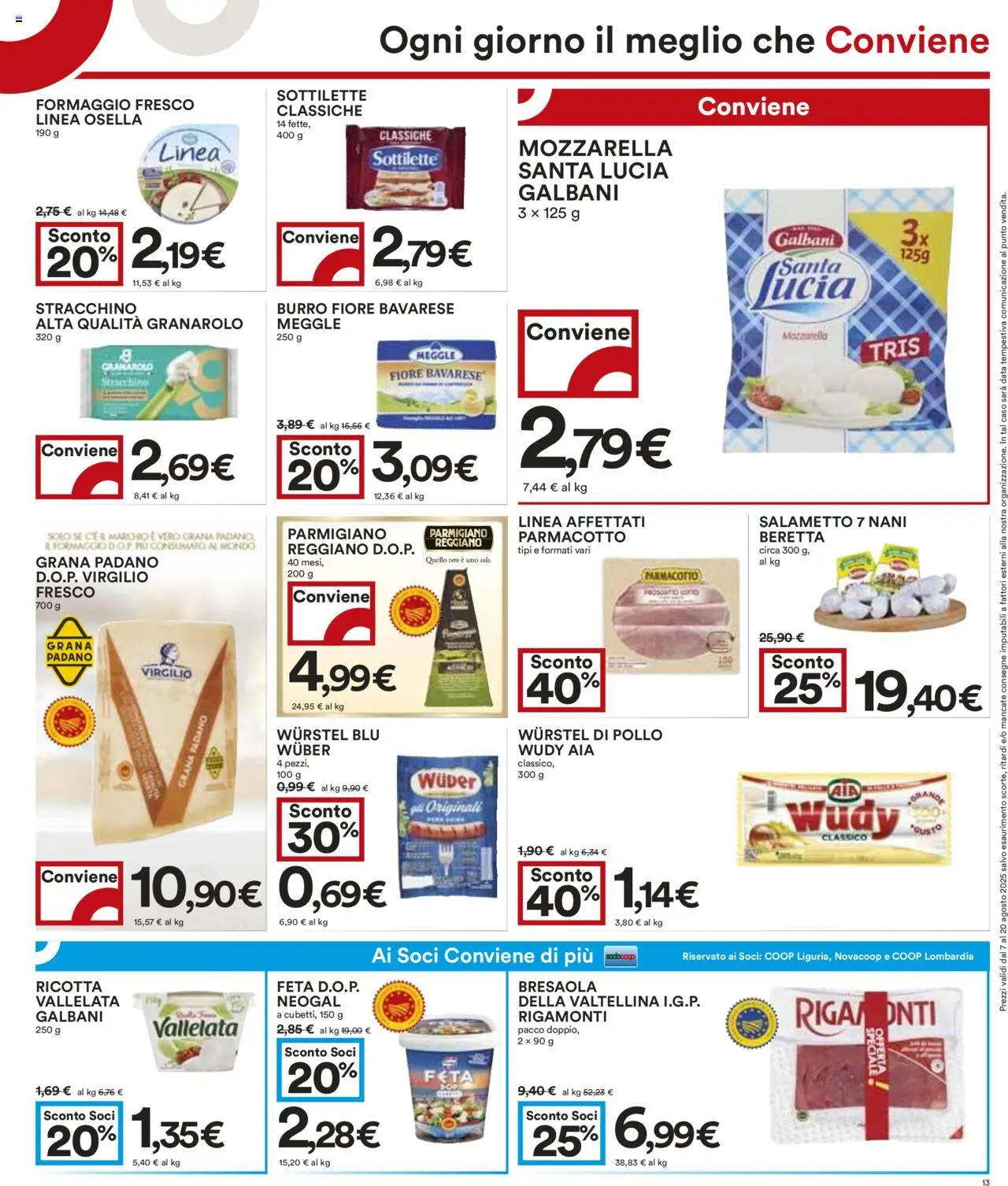 Volantino COOP del 07.08.2025 | Pagina: 13 | Prodotti: Mozzarella, Grana Padano, Stracchino, Feta