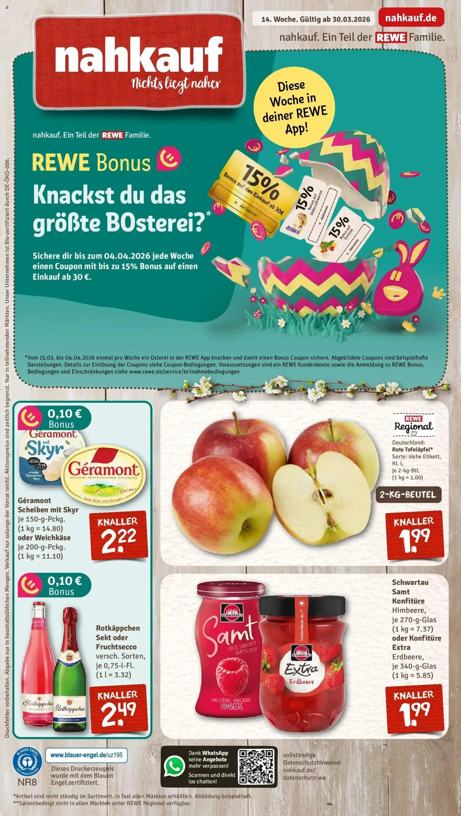Rewe Prospekt Mannheim	 – gültig ab 30.03.2026 | Seite: 1 | Produkte: Rotkappchen sekt, Geramont, Schwartau samt, Gemüse