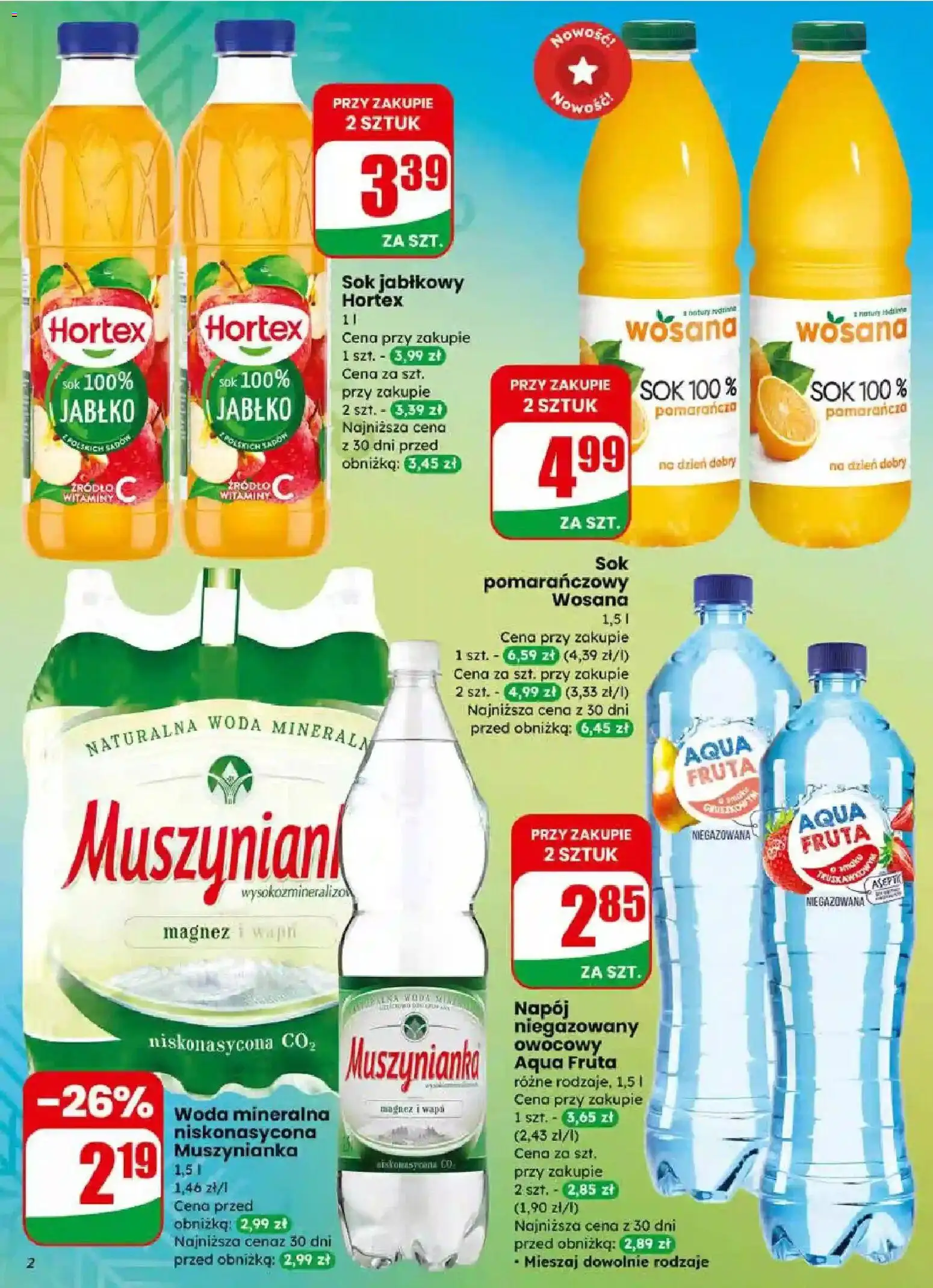 Dino Gazetka od 17.12.2025 | Strona: 2 | Produkty: Sok pomarańczowy, Sok jabłkowy, Muszynianka, Sok