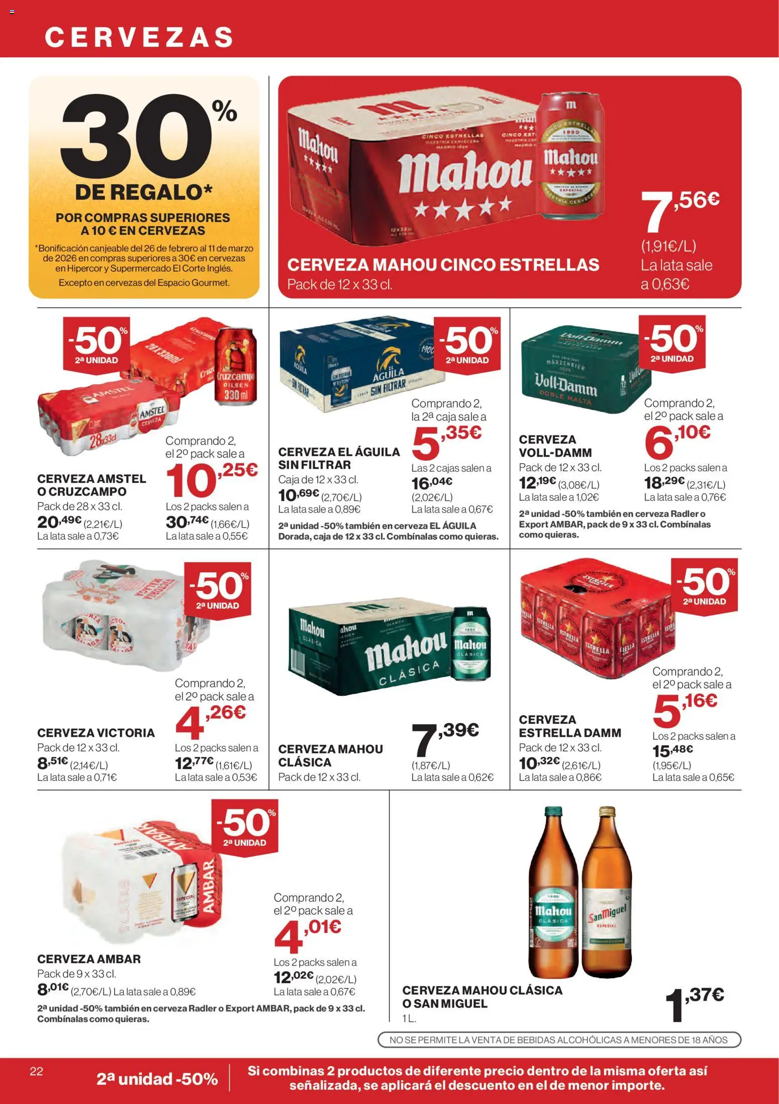 Hipercor catálogo │ válido desde el 12.02.2026 | Página: 22 | Productos: Cerveza, Caja