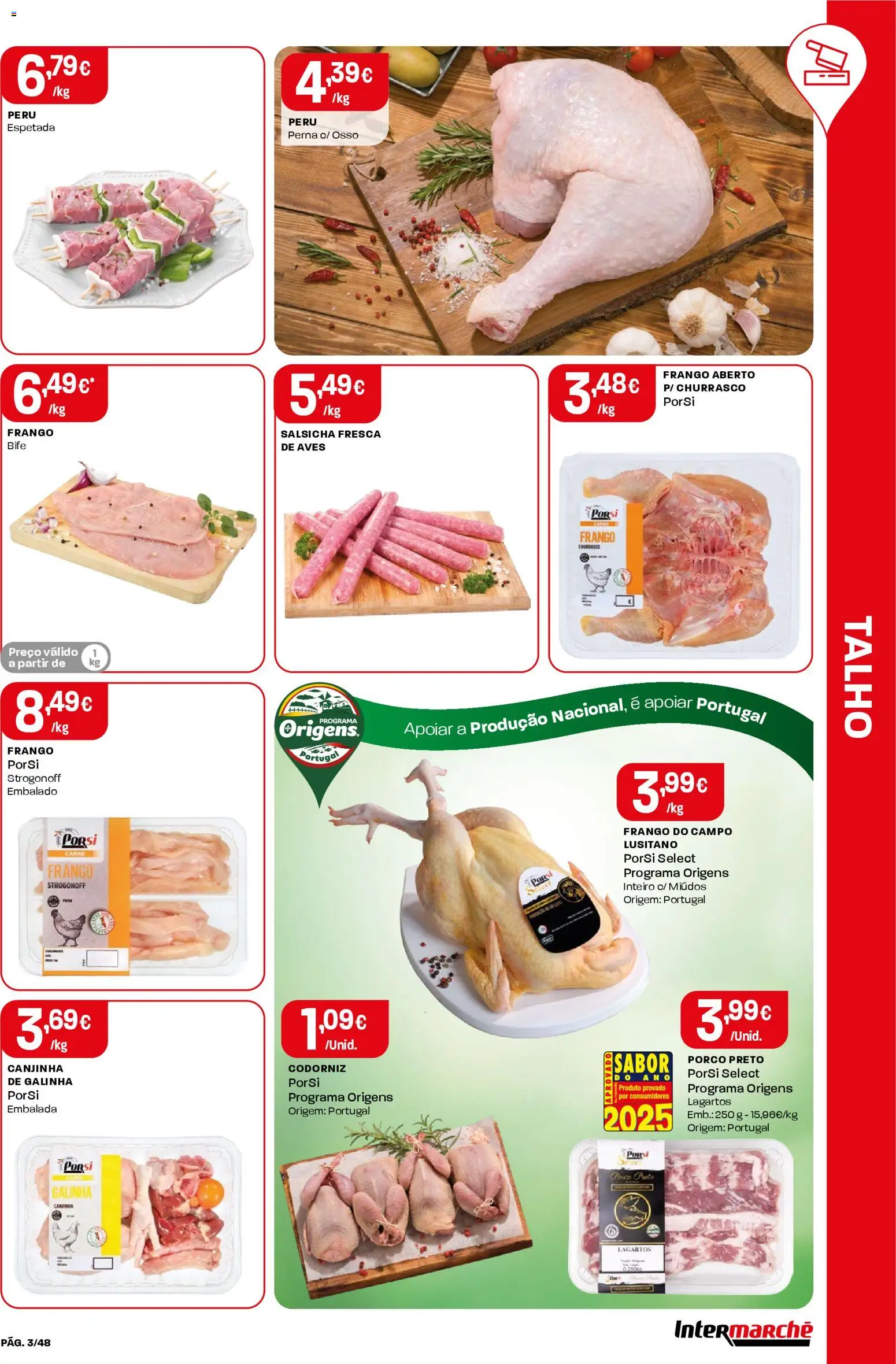 Intermarché folheto │ válido de 20.11.2025 | Página: 3 | Produtos: Frango, Peru, Salsicha, Carne