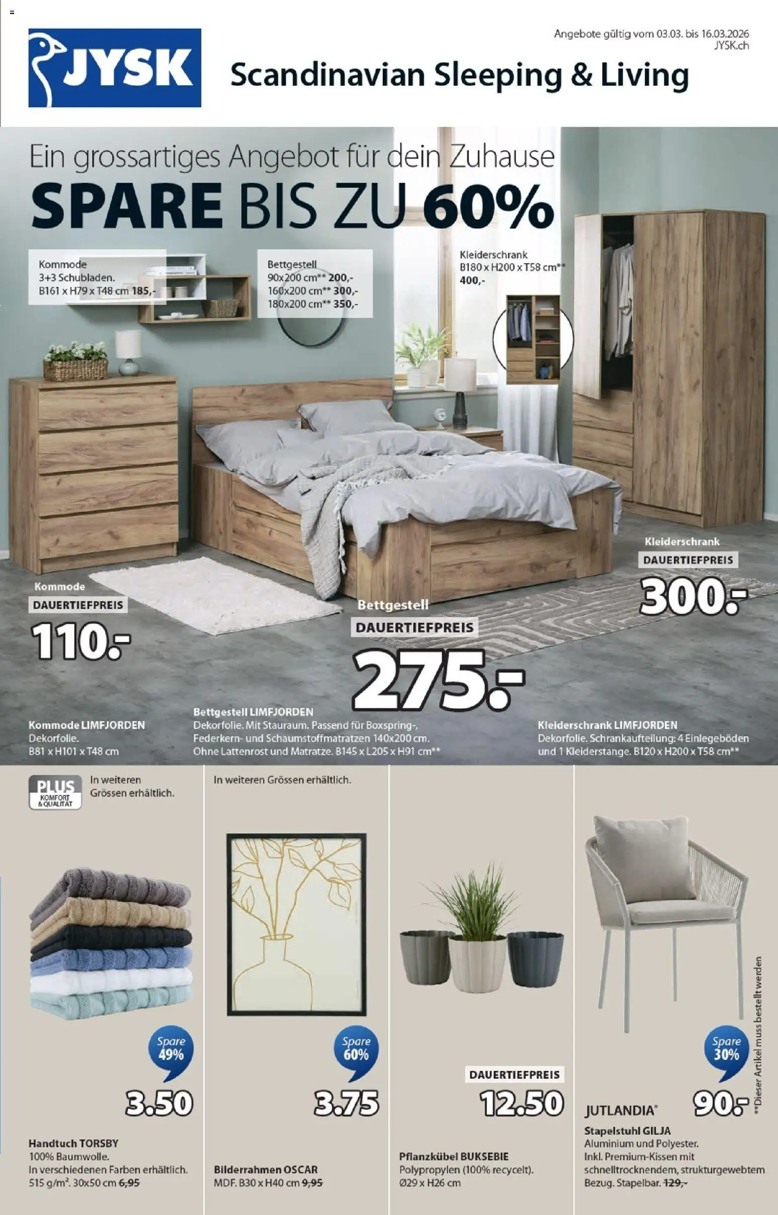 JYSK aktionen – gültig ab 03.03.2026 | Seite: 1 | Produkte: Kleiderschrank, Kommode, Lattenrost