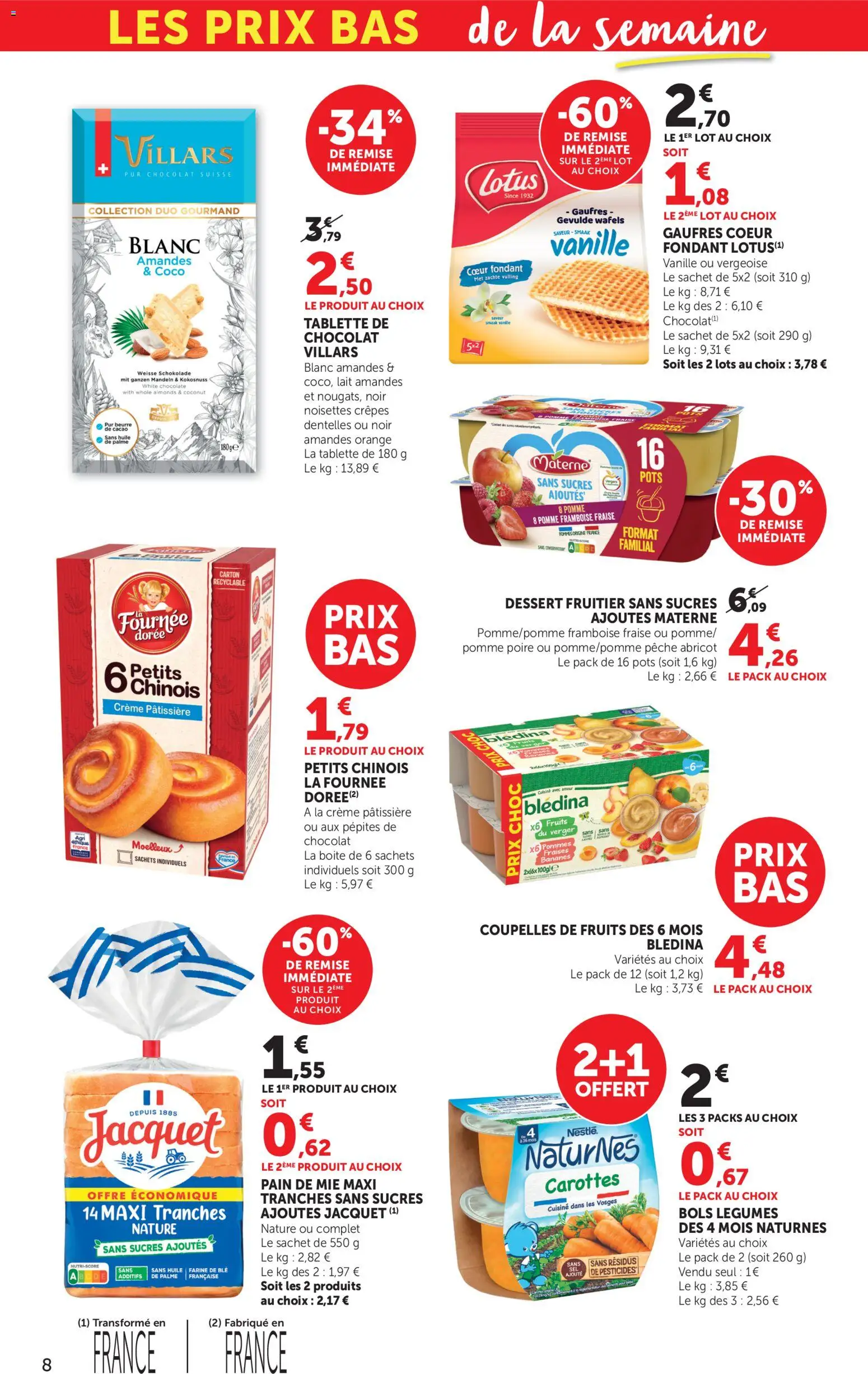 {H1} | Page: 8 | Produits: Carottes, Pêche, Poire, Gaufres