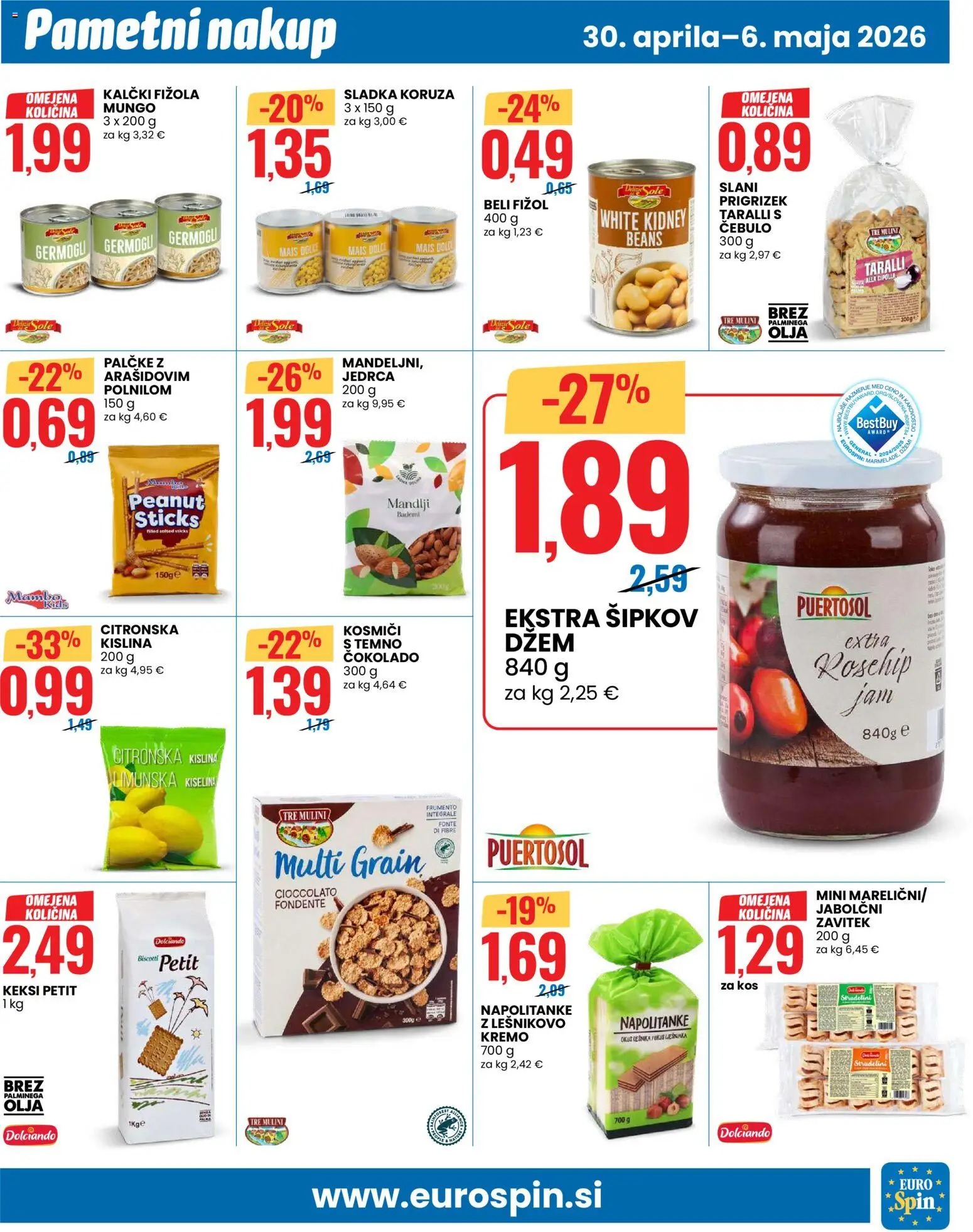 Novi Eurospin katalog ponudbe – veljaven od 30.04.2026 | Stran: 5 | Izdelki: Mandlji, Džem, Kos, Kosmici