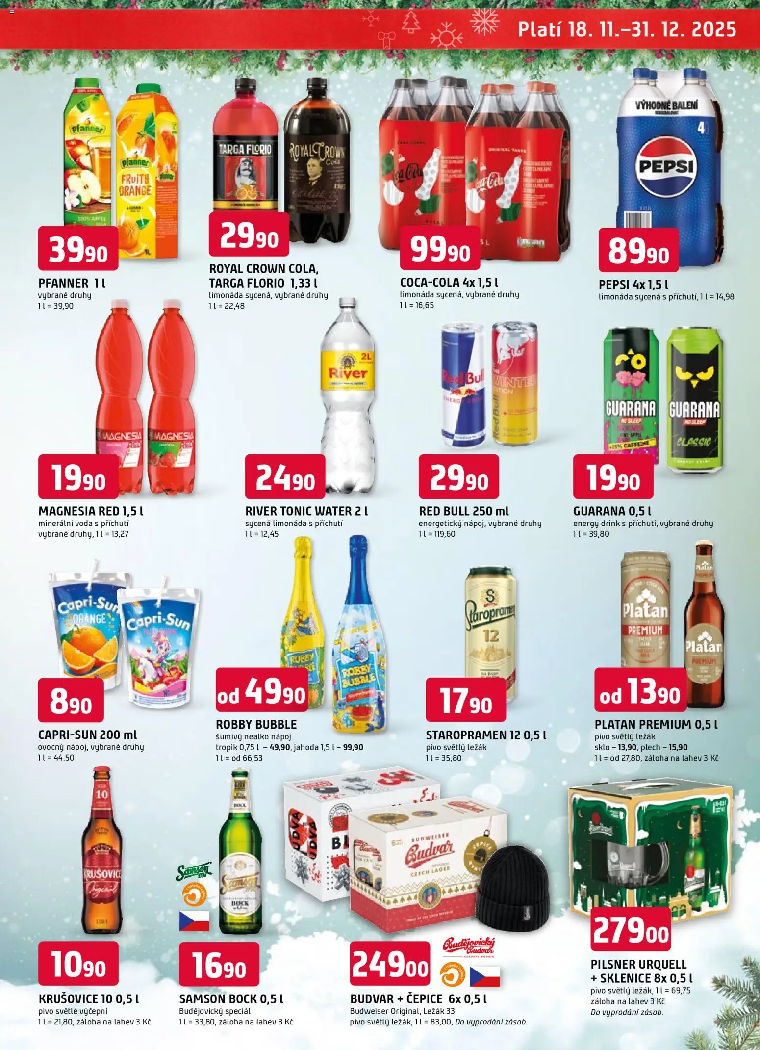 Trefa leták - Vánoční speciál od 19.11.2025 | Strana: 11 | Produkty: Budvar, Staropramen, River tonic, Cola