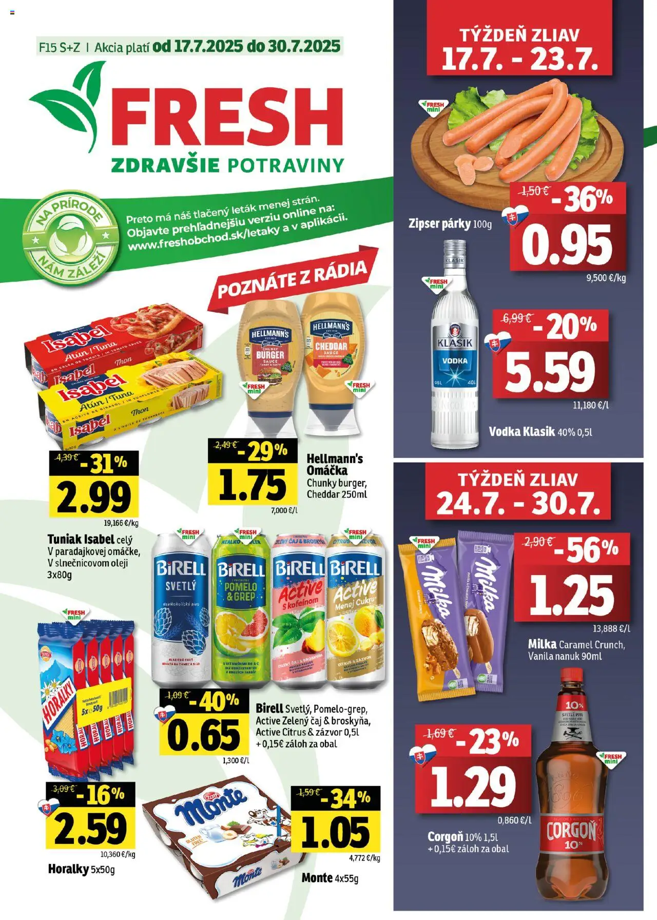 Fresh stredné a západné Slovensko │ platný od 17.07.2025 | Strana: 1 | Produkty: Pivo, Birell, Vodka, Horálky