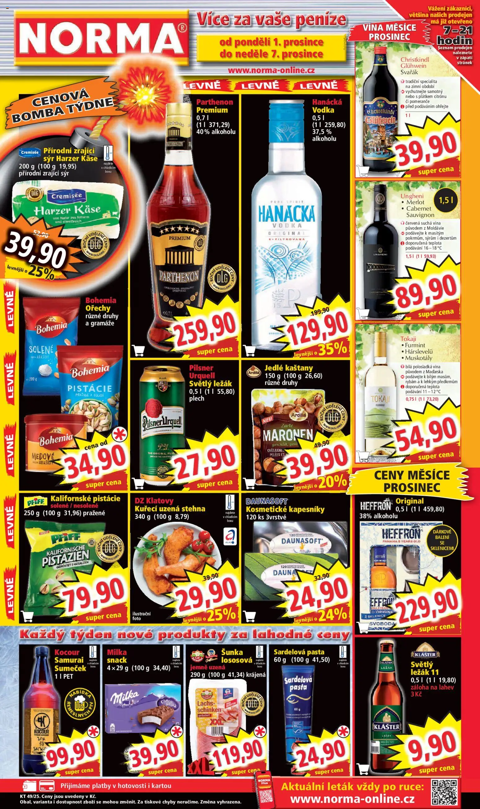 Norma leták od 01.12.2025 | Strana: 1 | Produkty: Milka, Vodka, Sardelová pasta, Tokaji