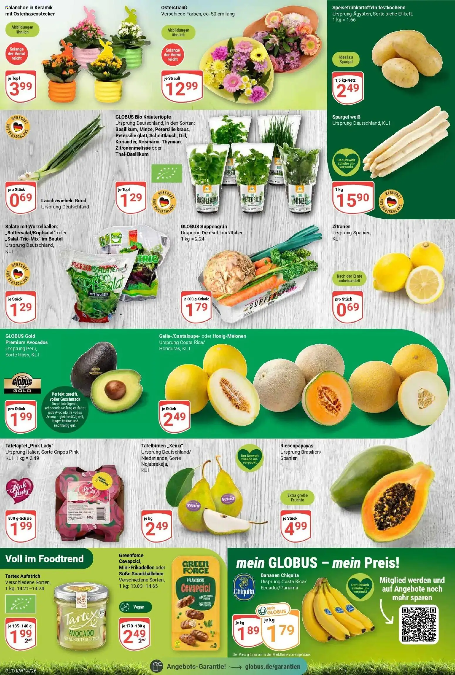 Globus prospekt Plattling	 – gültig ab 30.03.2026 | Seite: 12 | Produkte: Bananen, Avocado, Petersilie, Zitronen