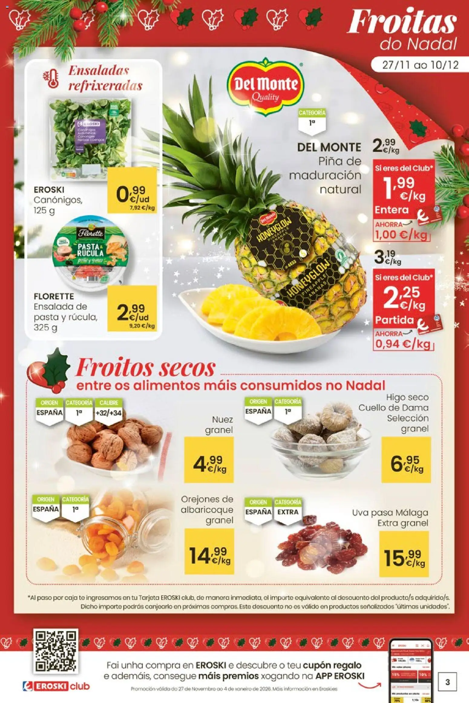 Eroski - Center │ válido desde el 27.11.2025 | Página: 3 | Productos: Piña, Pasta, Ensalada, Κούβα