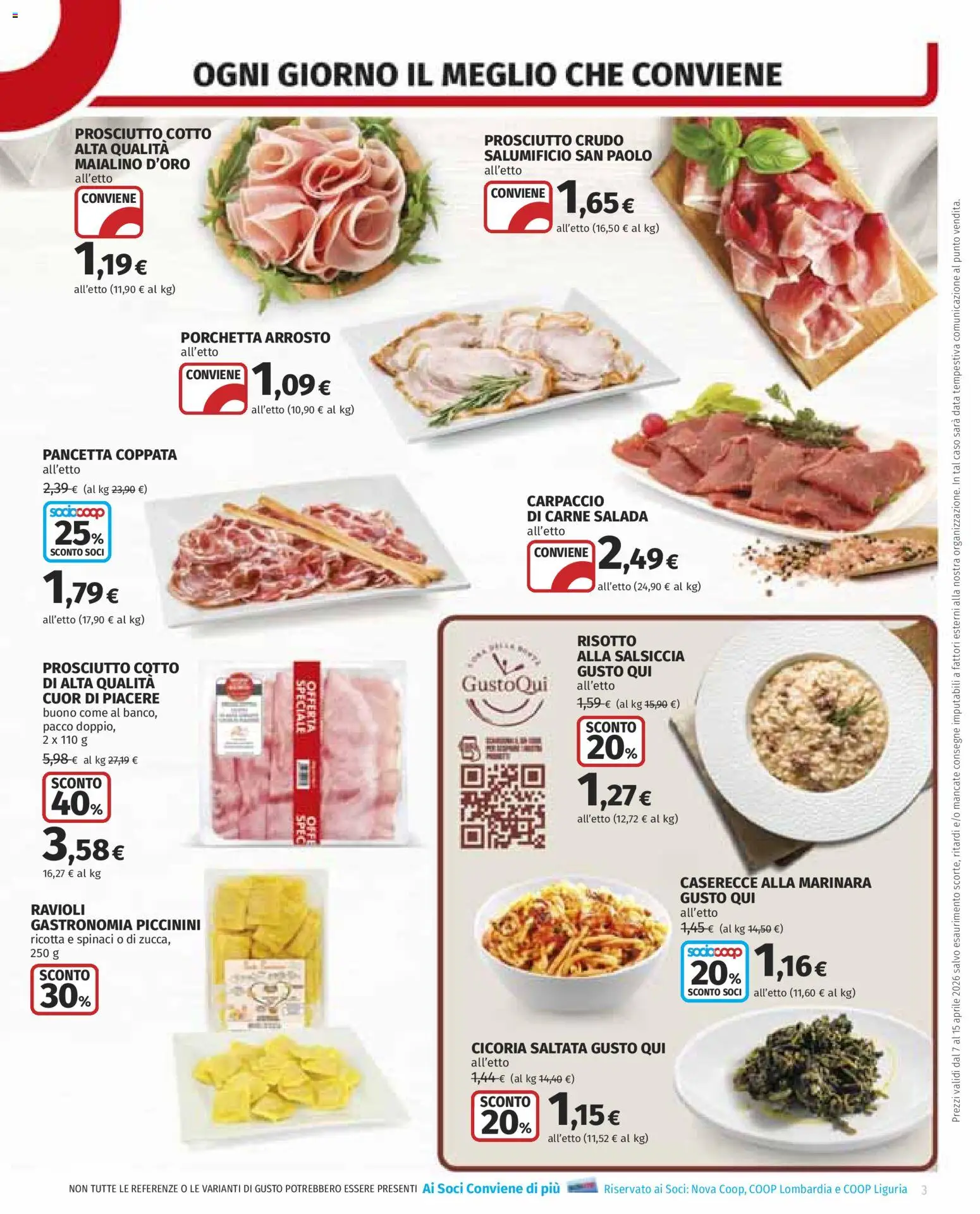 Volantino COOP del 07.04.2026 | Pagina: 3 | Prodotti: Prosciutto Crudo, Prosciutto, Salsiccia, Data