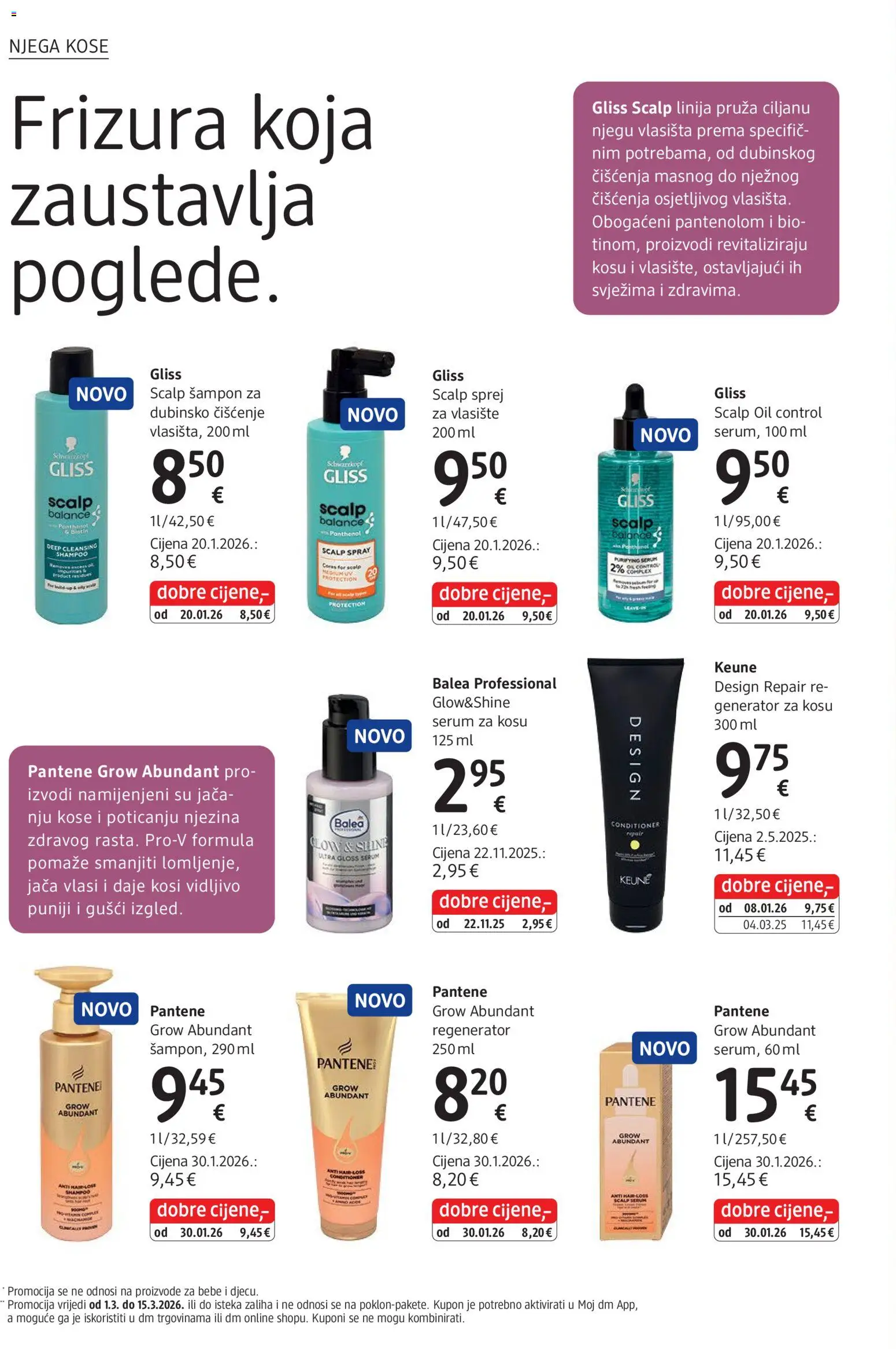 DM katalog | vrijedi od 01.03.2026 | Stranica: 12 | Proizvodi: Serum za kosu, Šampon, Regenerator